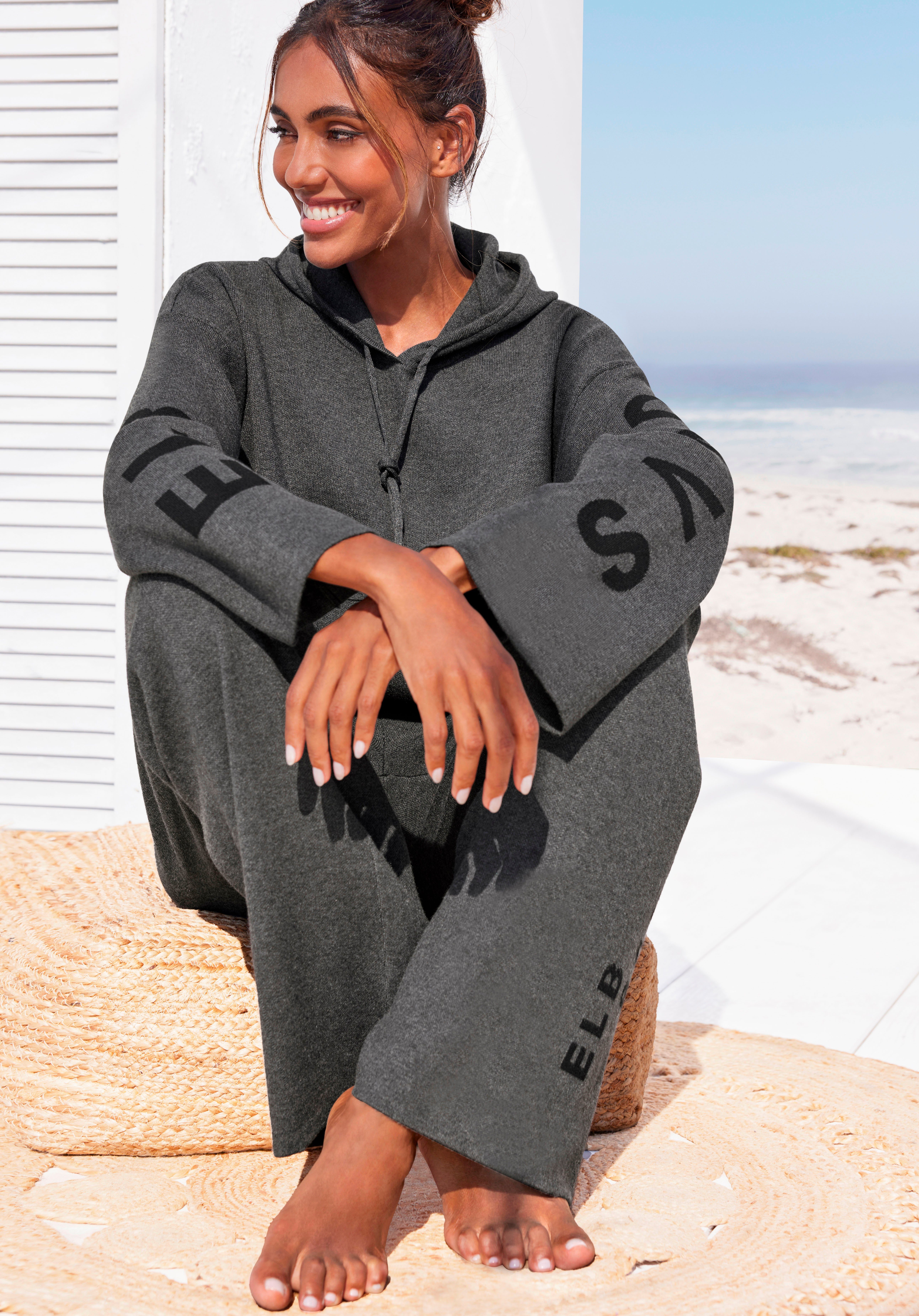 Elbsand Tricotbroek -Loungebroek met wijde pijpen en geborduurd logo, loungewear