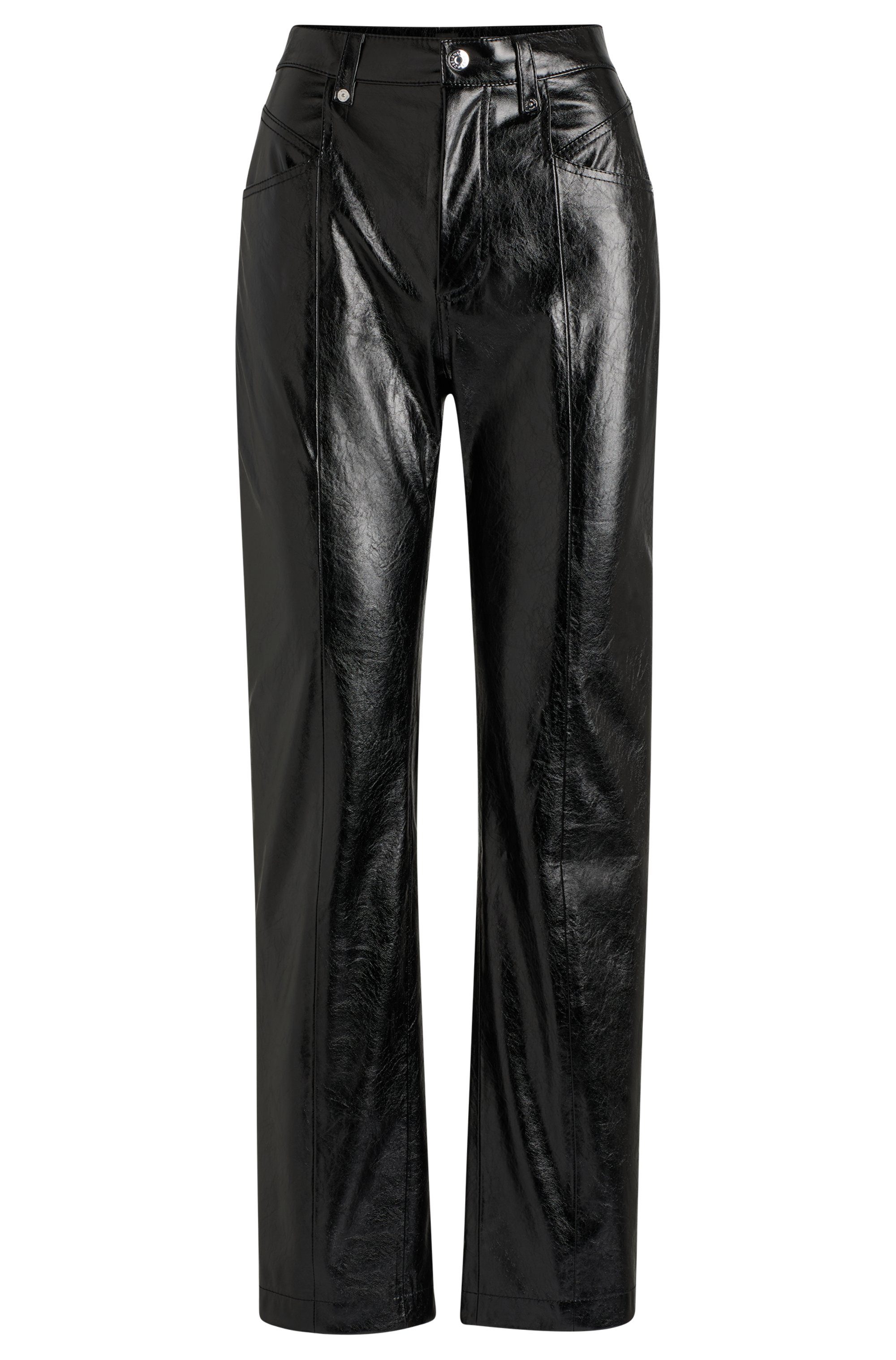 Boss Orange Imitatieleren broek C_Tadas met insteekzakken, riemlussen, sierranden
