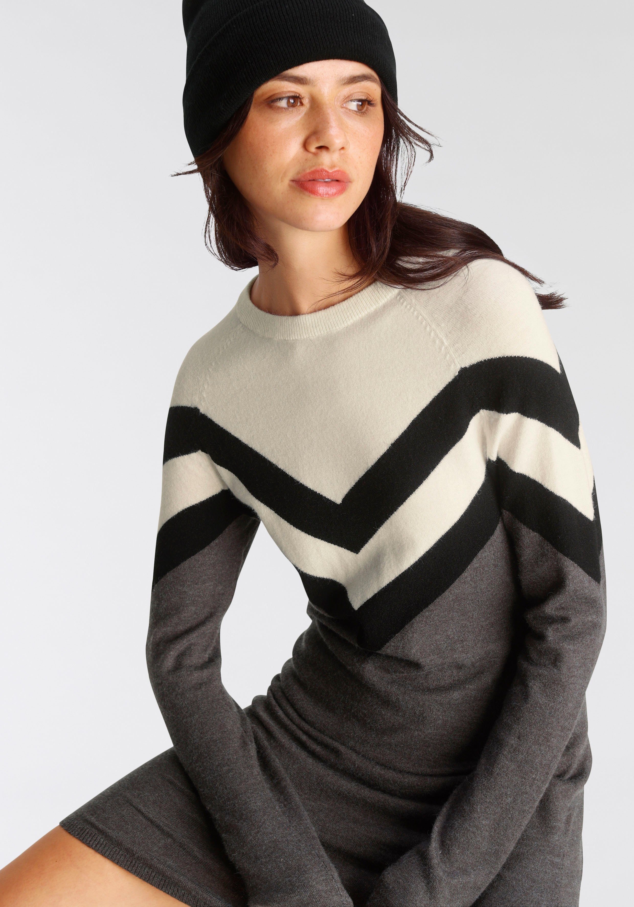 Tamaris Gebreide jurk casual look, van katoenmix, lange raglanmouwen