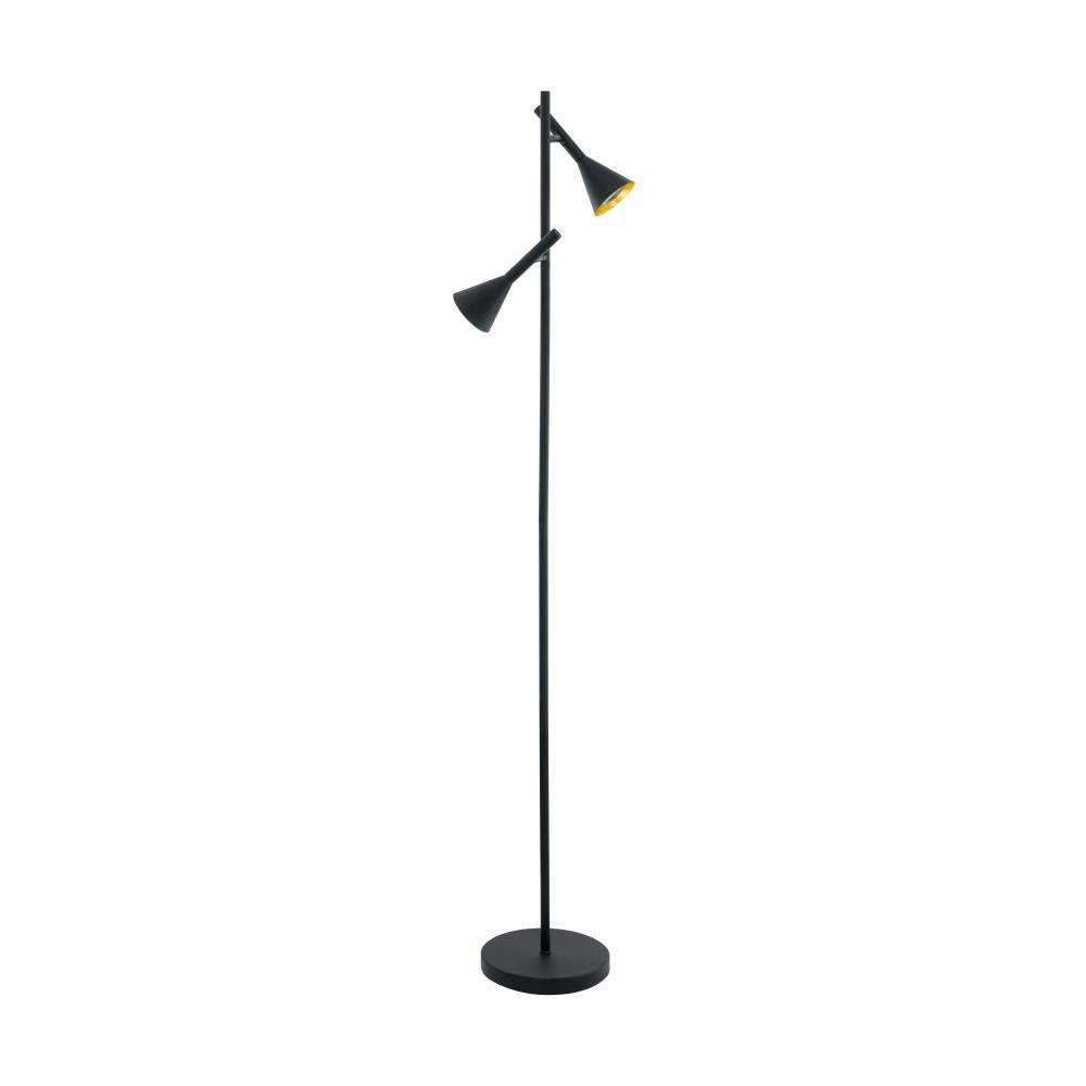 EGLO Staande lamp CORTADERAS Vloerlamp van staal in zwart, goudkleur, lamp met voetenschakelaar, GU10 (1 stuk)