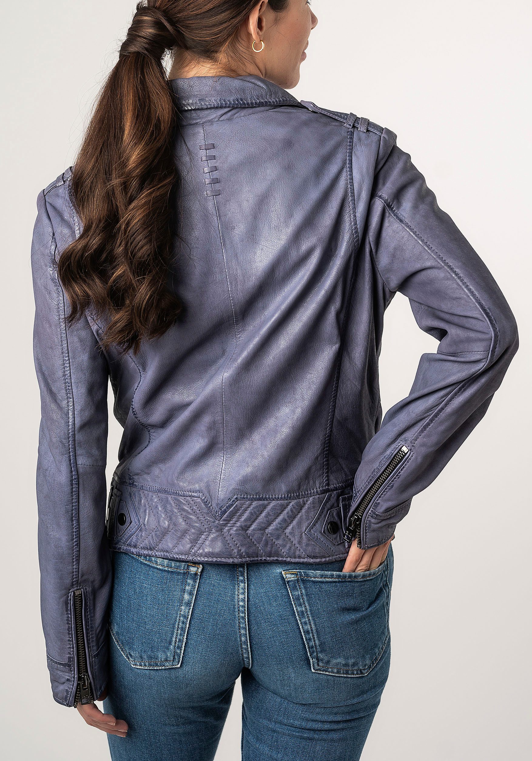 Mauritius Leren jack 2Wtashi met schouderflappen, met studs, met ritszakken