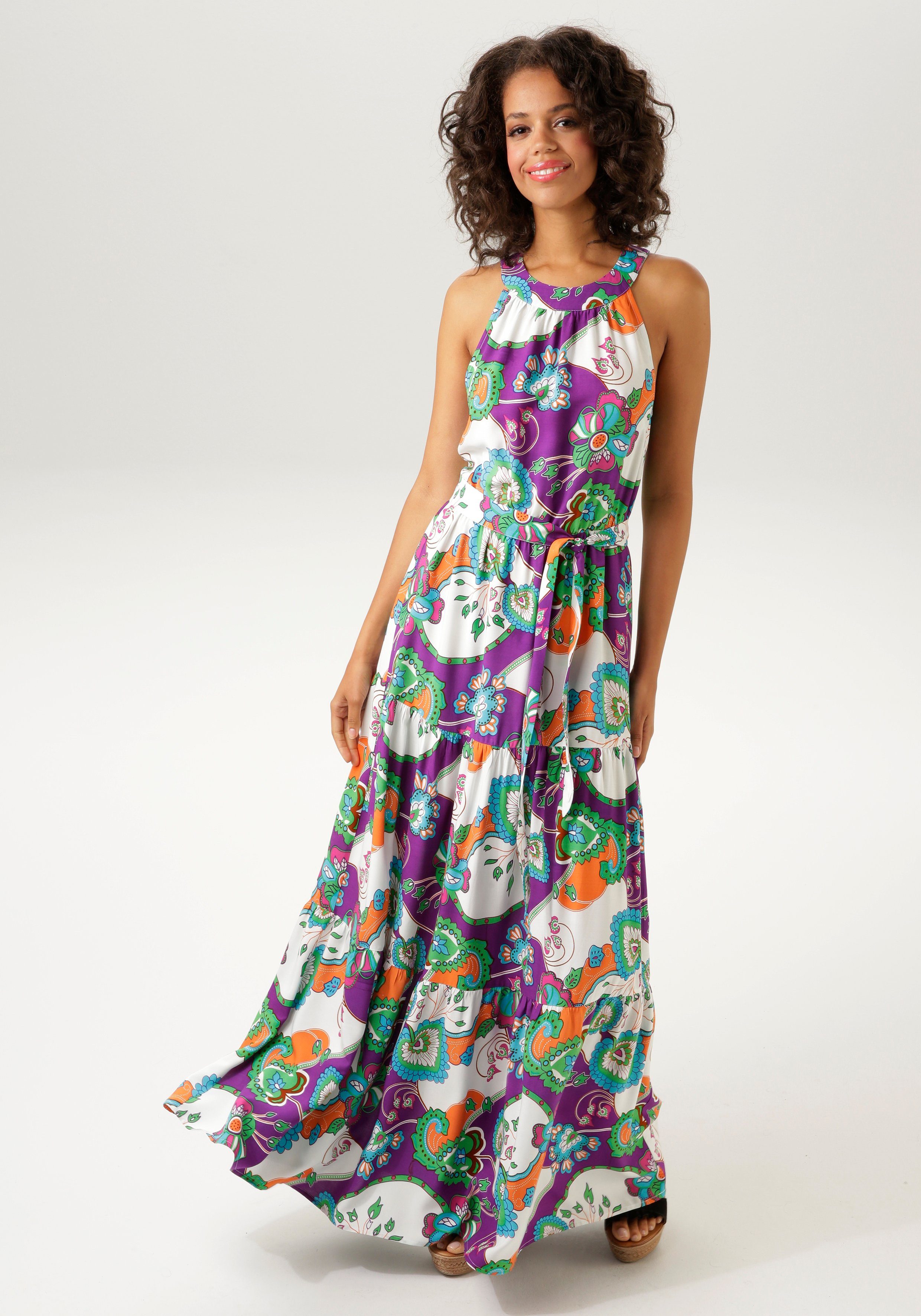 Aniston CASUAL Zomerjurk met fantasievolle bloemenprint (Met een bindceintuur)