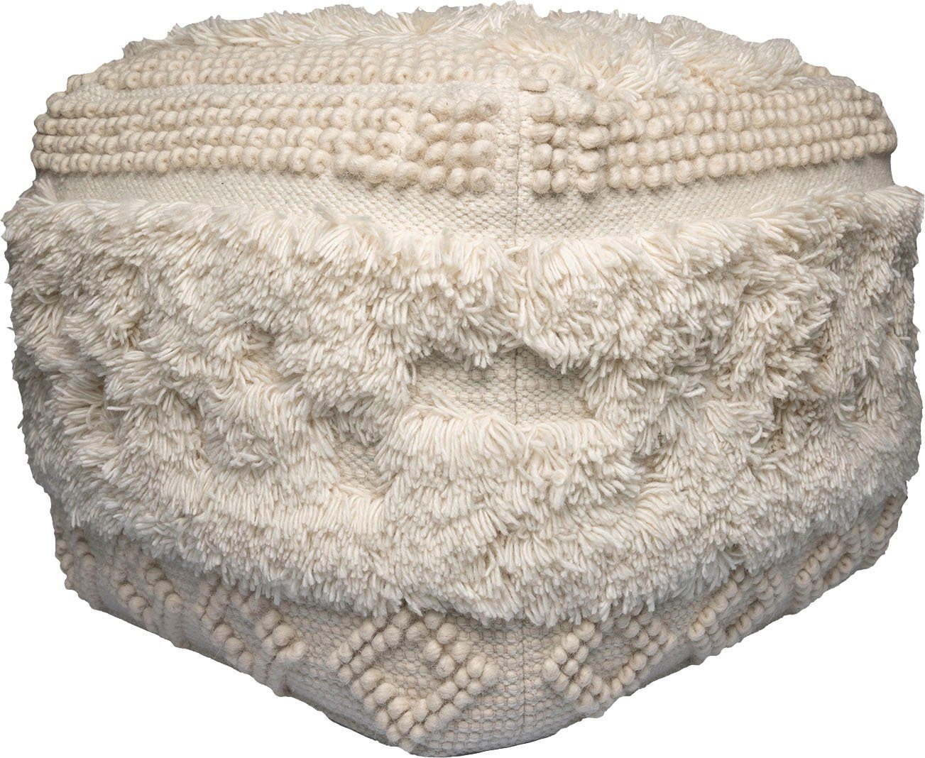 Kayoom Poef Bohist 125 50cm x 50cm, Structuren met franjes en kwasten handgemaakt, uniek, zeer goed te combineren, veelzijdig in gebruik (1 stuk)