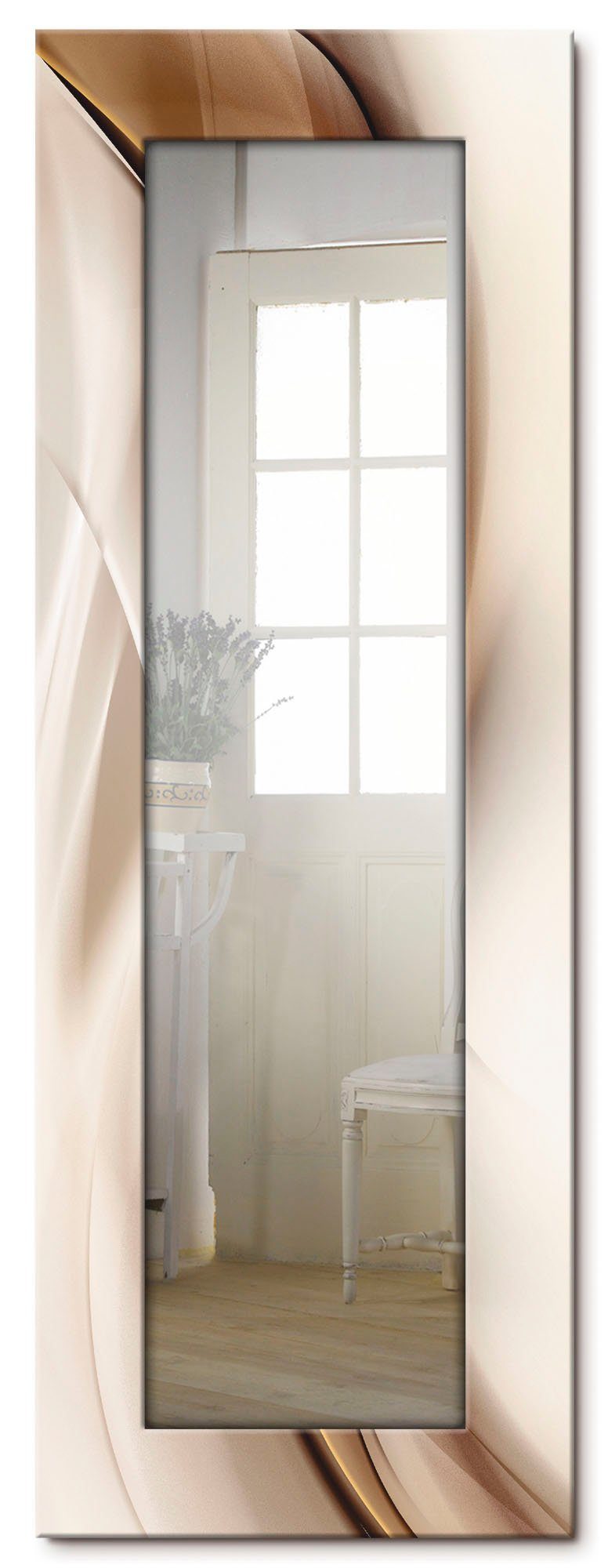 Artland Sierspiegel Bruine abstracte golf ingelijste spiegel voor het hele lichaam met motiefrand, geschikt voor kleine, smalle hal, halspiegel, mirror spiegel omrand om op te hang