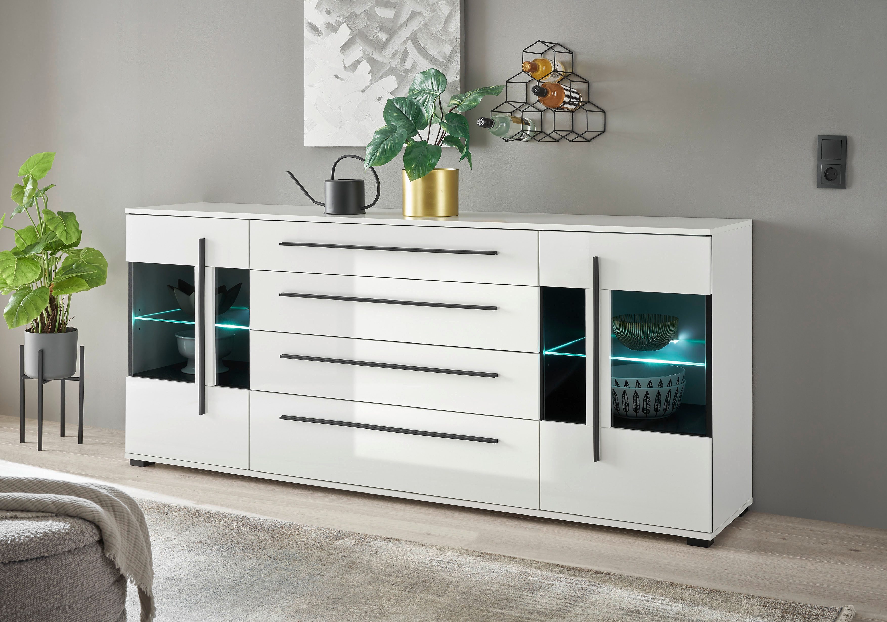 INOSIGN Dressoir Cantara, moderne kast, commode in Eiken Evoke of wit zwarte stanggreep, voldoende opbergruimte, veelzijdig inzetbaar