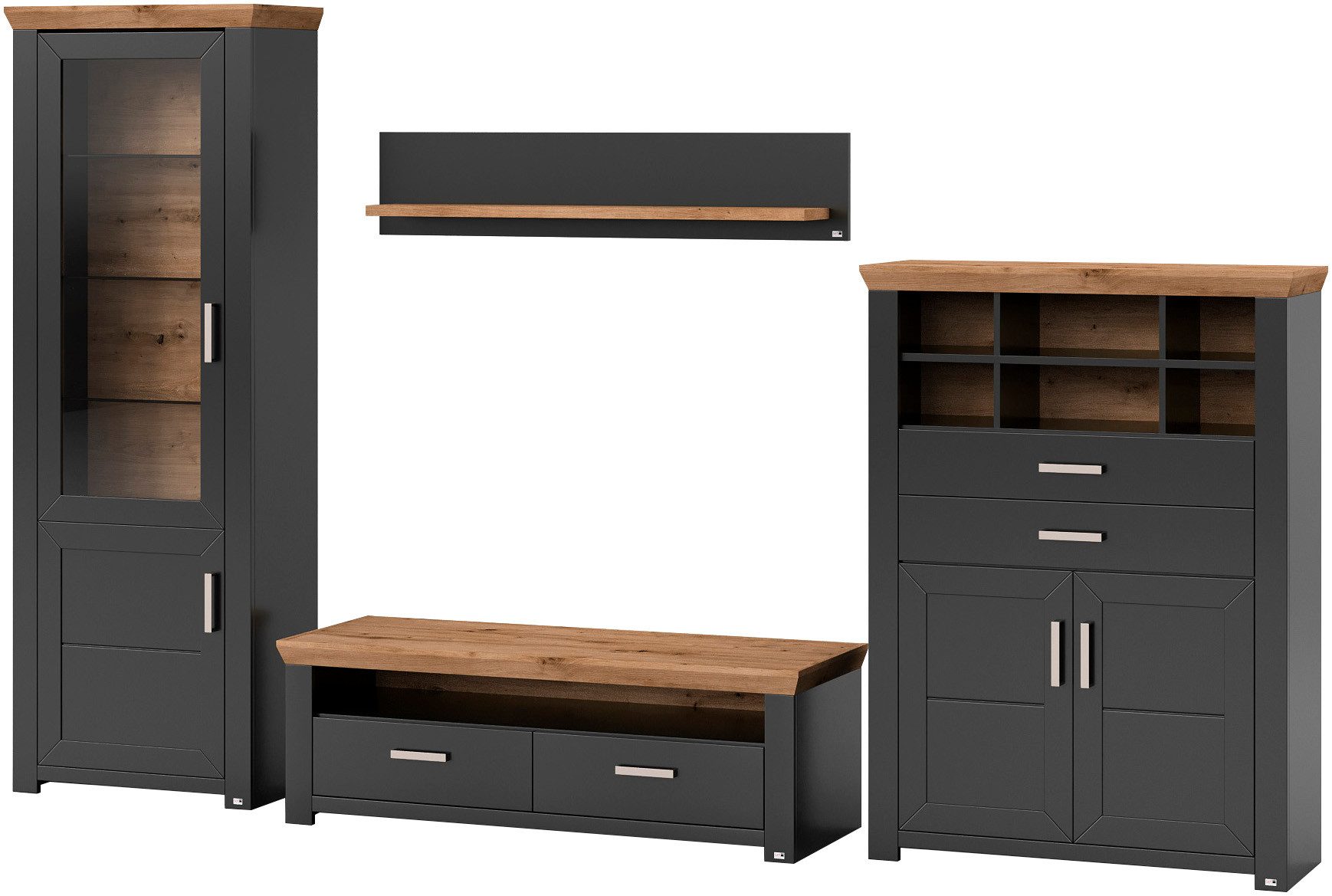 set one by Musterring Wandmeubel York Combinatie 23, in 3 kleurvarianten, totale breedte 314 cm (4-delig)