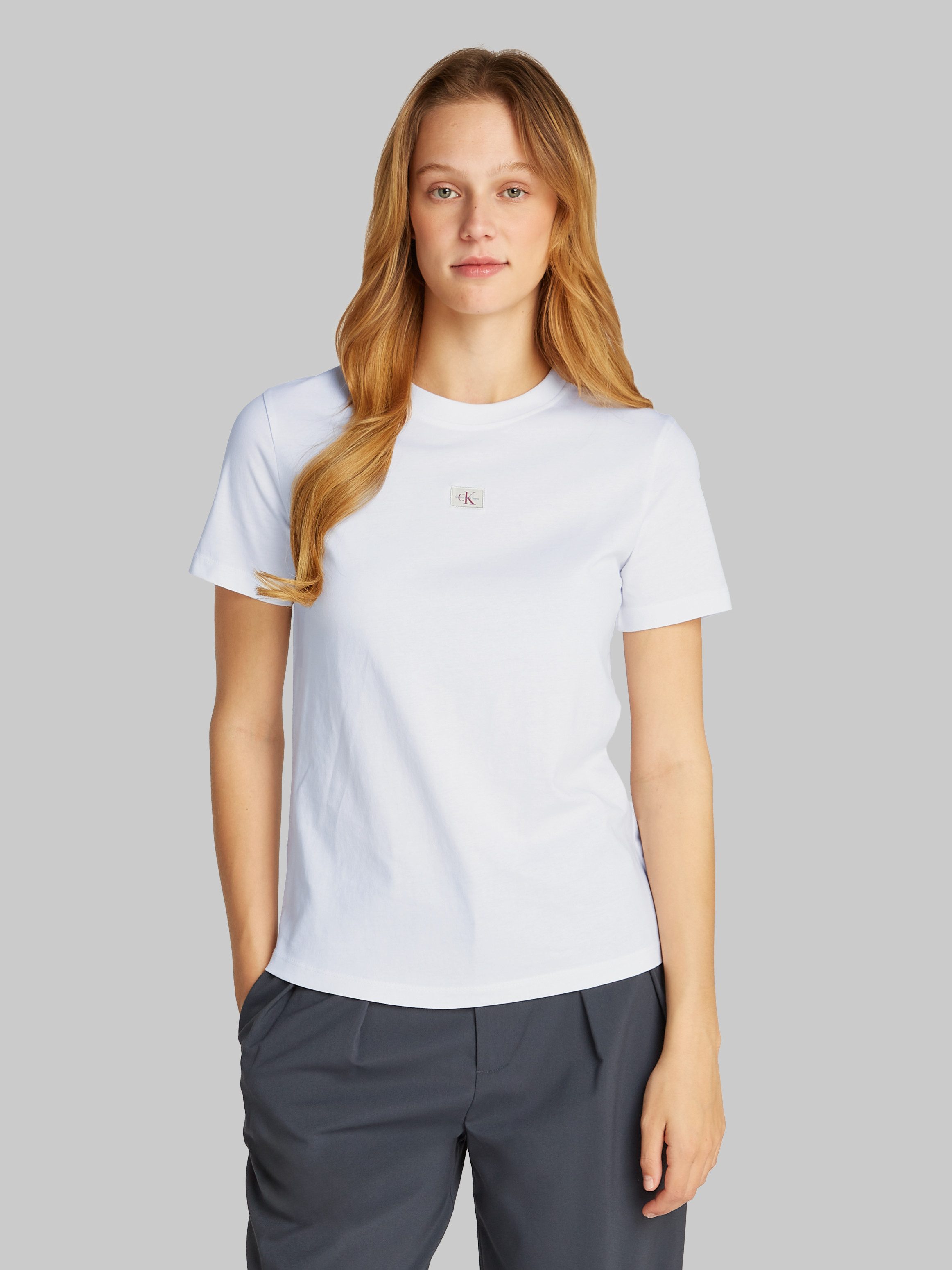 Calvin Klein Shirt met ronde hals WOVEN LABEL REGULAR JERSEY TEE