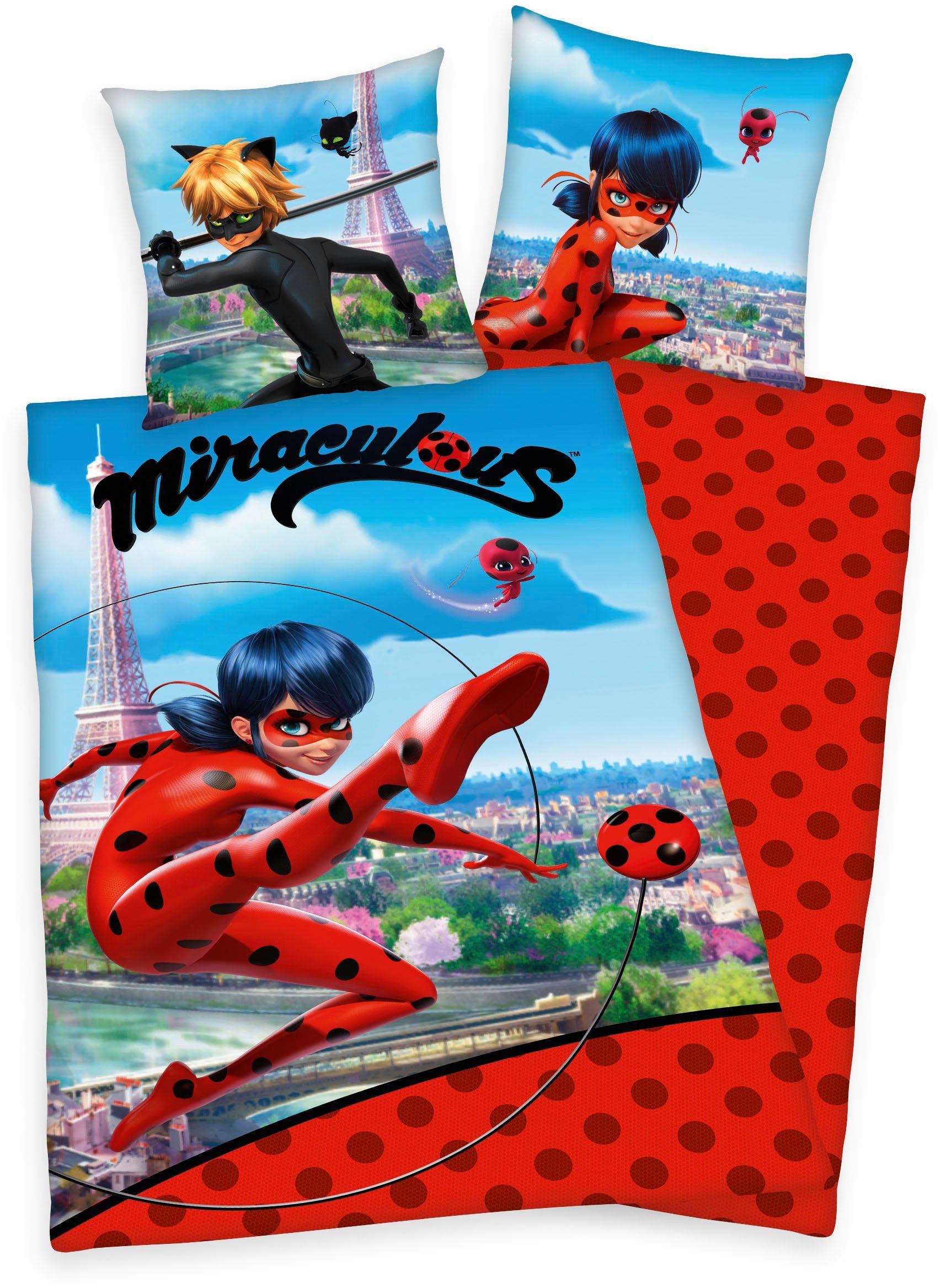 OTTO Kinderovertrekset Miraculous met een geweldig lieveheersbeestje en cat noir-motief dekbedovertrekken maat 1x 135x200 cm multicolor