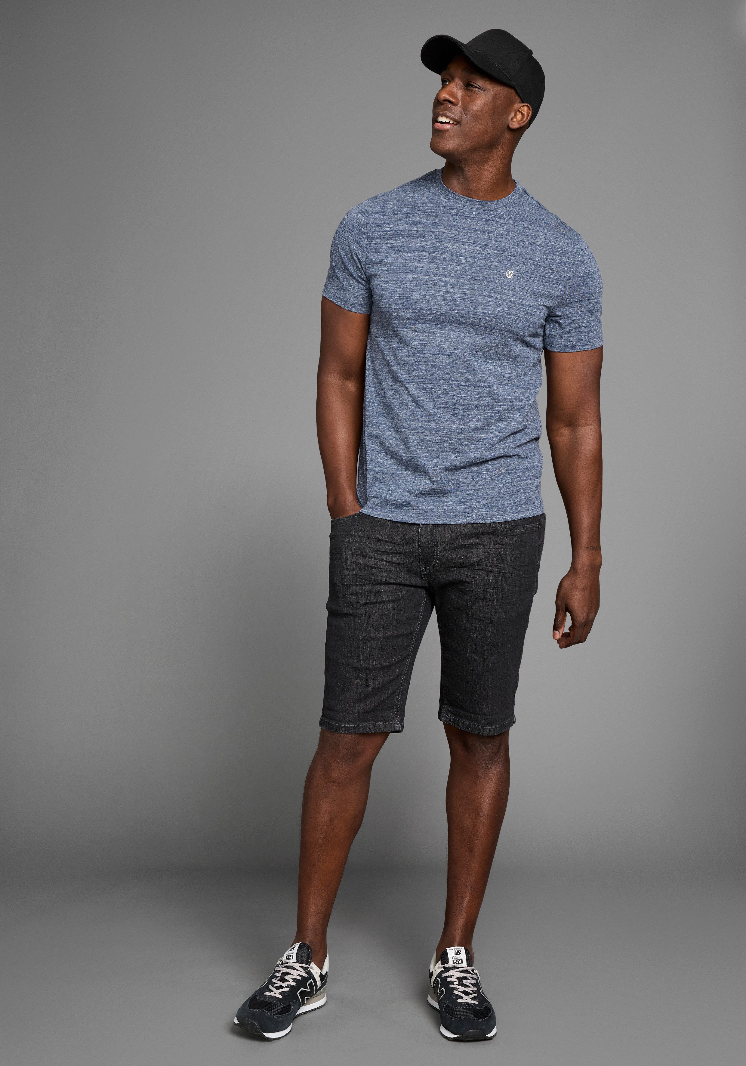 DELMAO T-shirt in hoogwaardige melange-look met subtiele logo-borduursel (set, 2 stuks)
