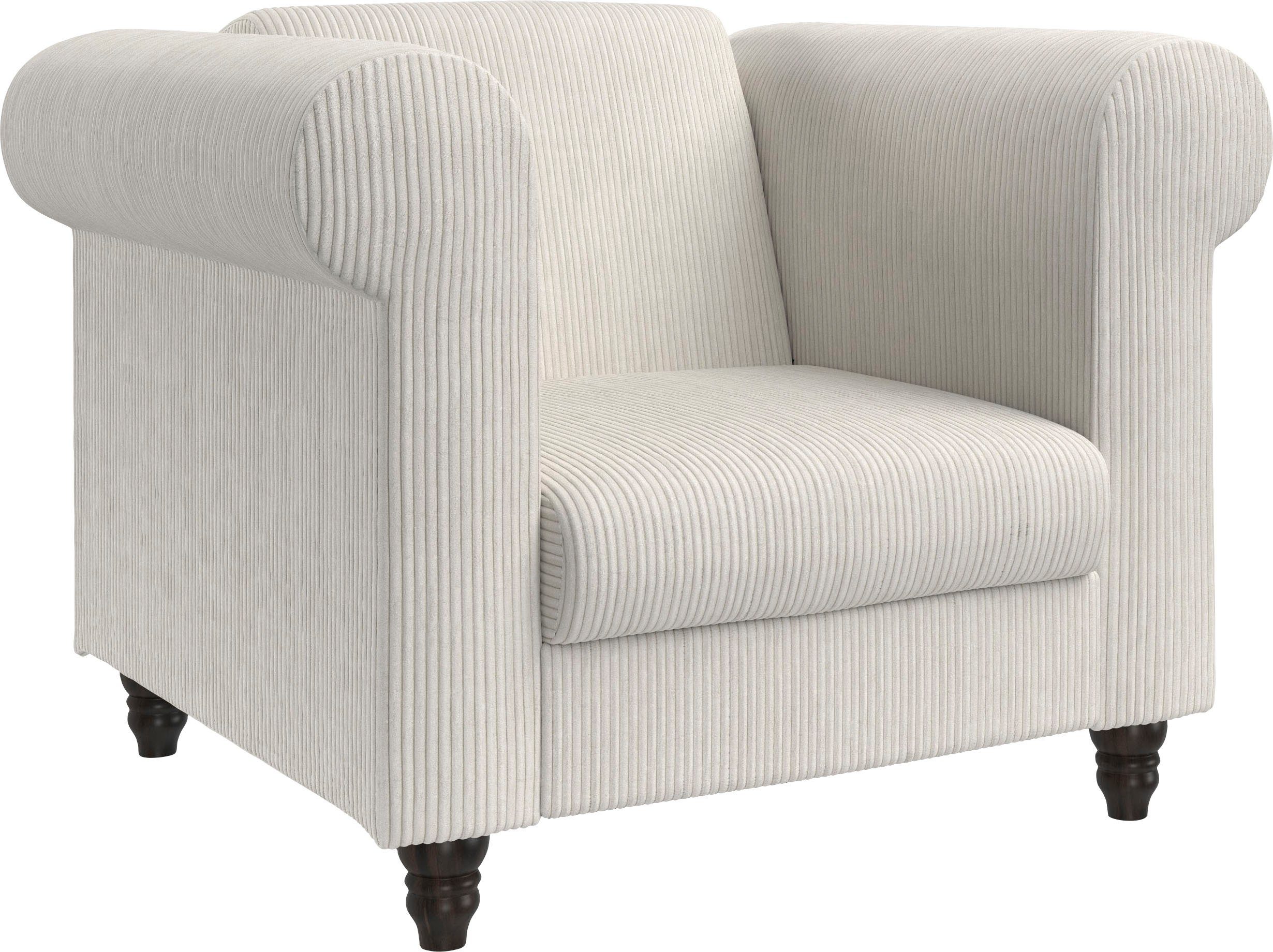 Dorel Home Chesterfield-fauteuil Felix II in breed ribfluweel met rugleuning 3-voudig verstelbaar, benen massief hout, zithoogte 46 cm