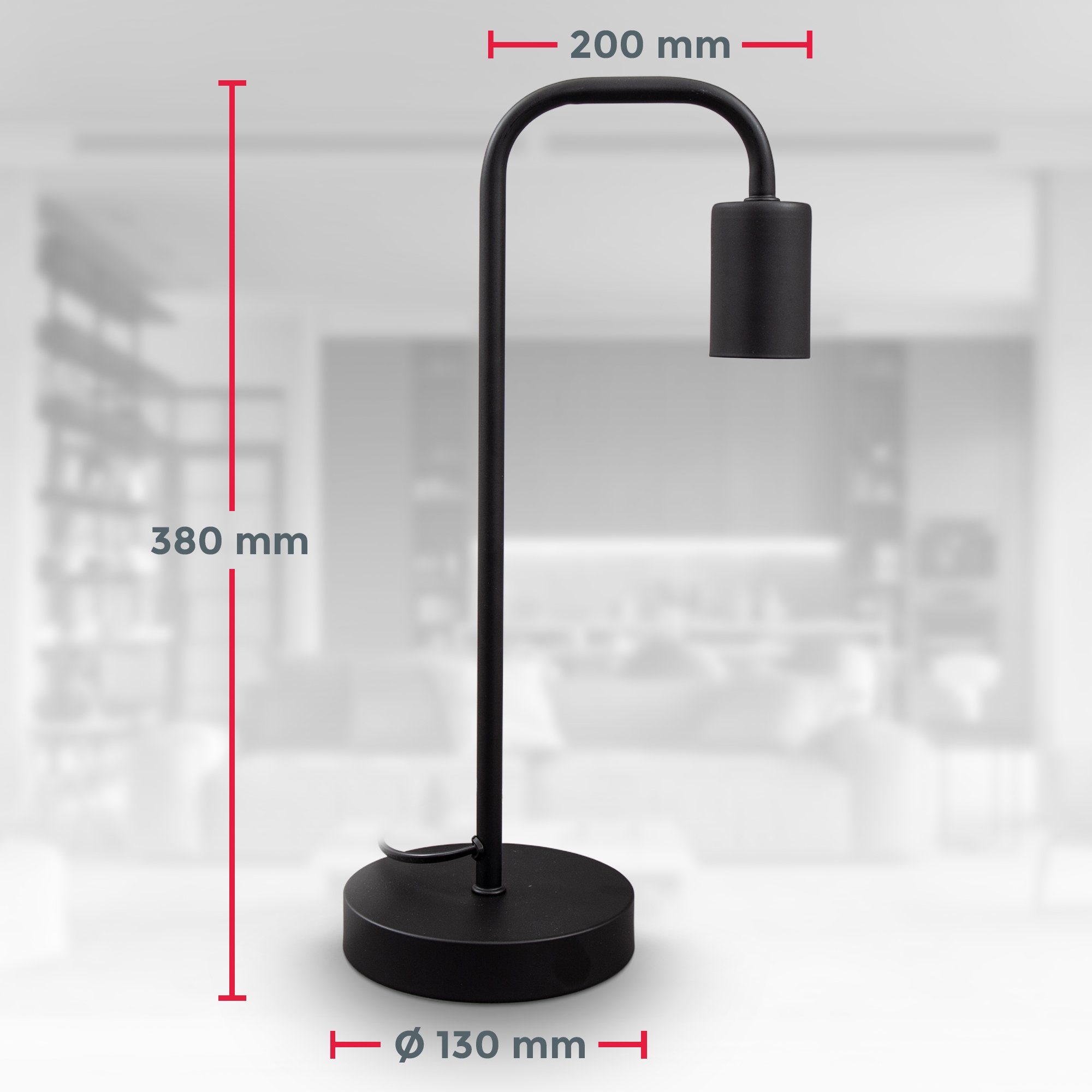 B.K.Licht Tafellamp BK_TL1381 Retro tafellamp, gebogen, mat zwart, E27 (1 stuk)