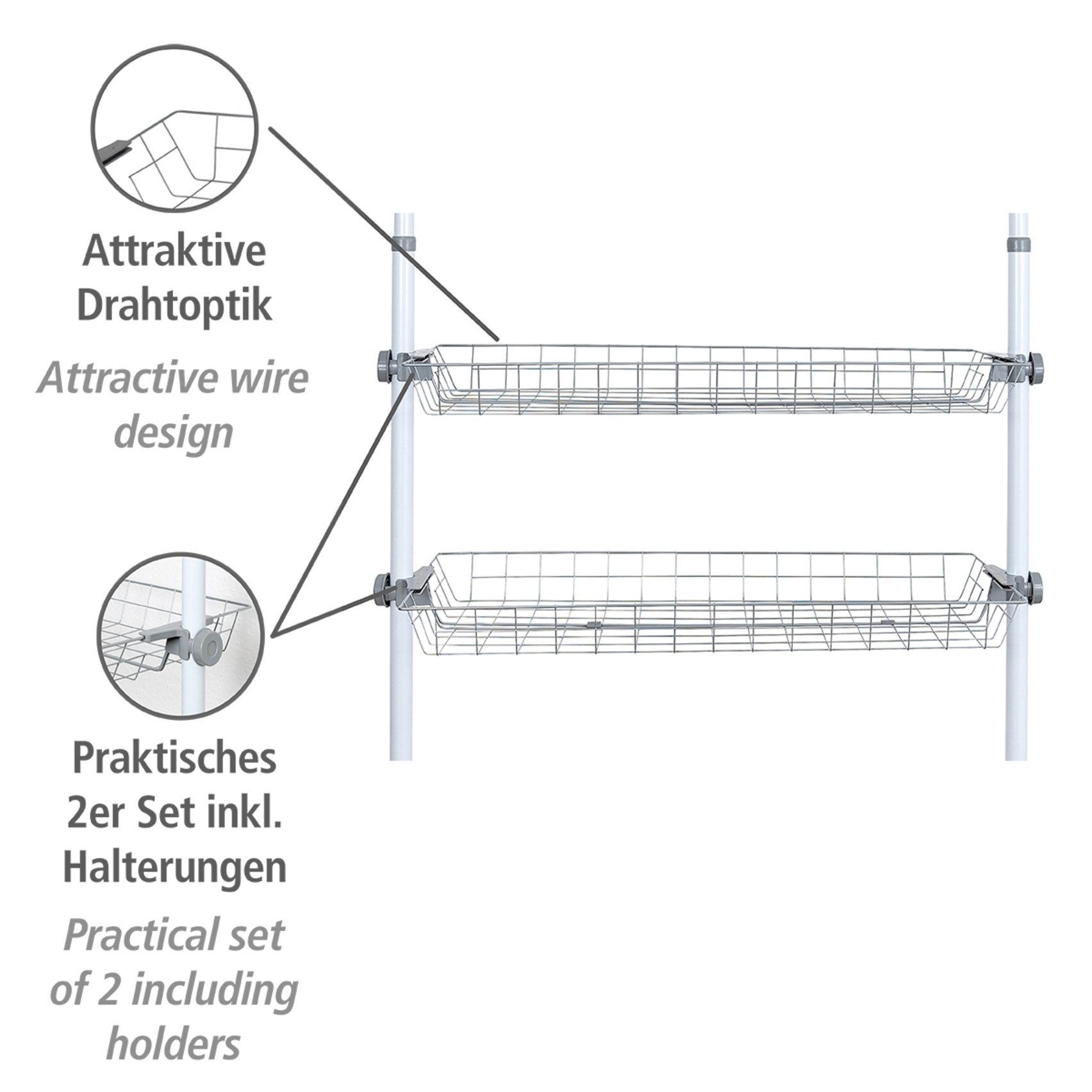 WENKO Organizer Model Herkules Draadmanden van staal, uitbreiding voor het telescoop-systeem Herkules (set, 2-delig)