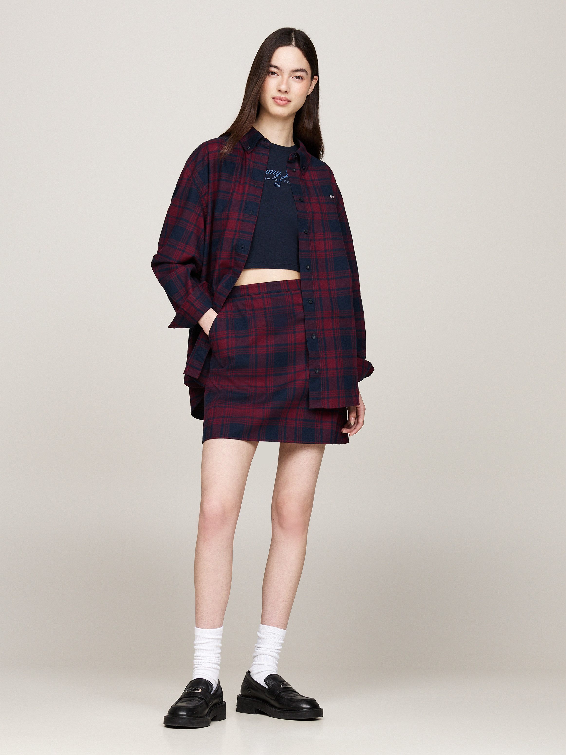 Tommy Jeans Curve Overhemdblouse TJW RLX TARTAN CHECK SHIRT EXT in grote maten met logo-borduurwerk