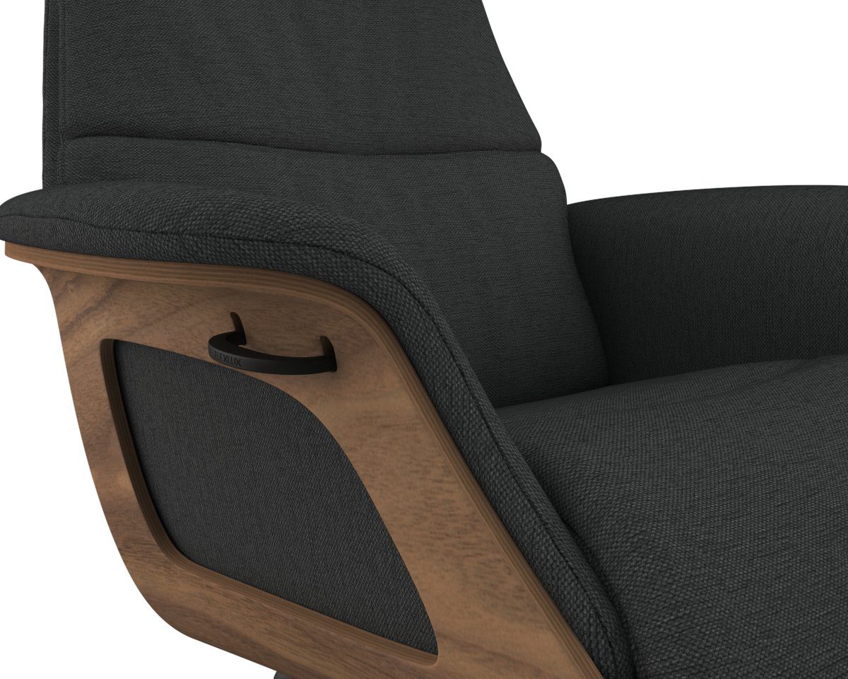 FLEXLUX Relaxfauteuil Clement relaxstoel, gestoffeerde stoel, ligstoel, TV-stoel, Rug- & hoofdverstelling, draaibaar, armleuning walnoot, voet zwart
