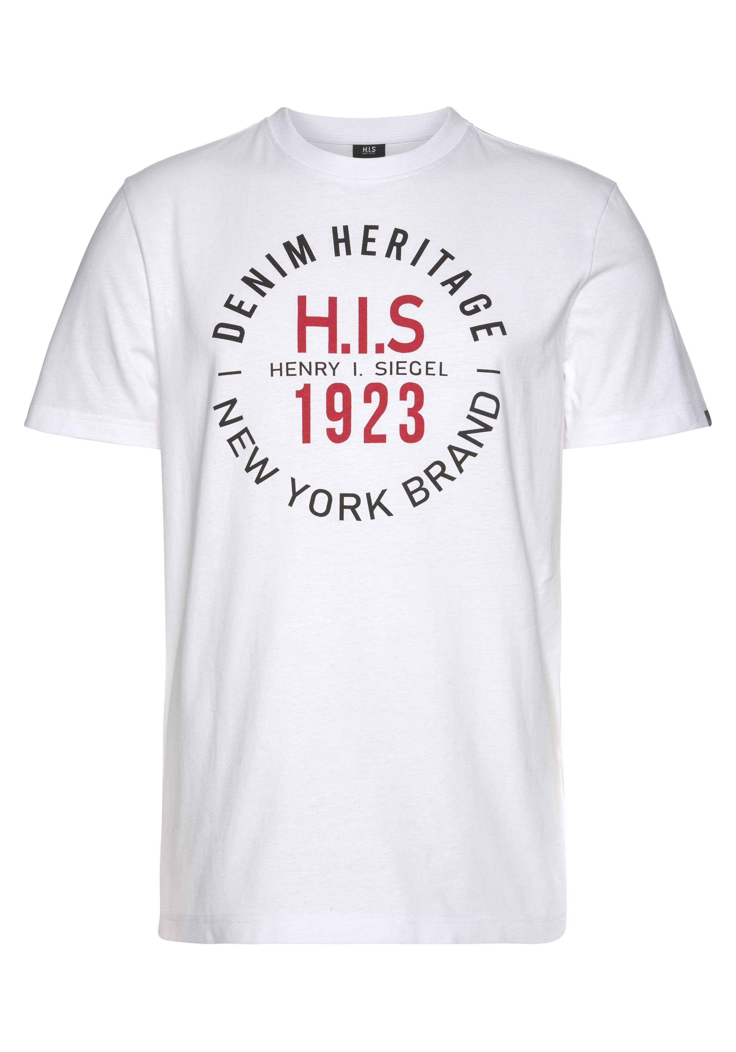 H.I.S Shirt met ronde hals Korte mouwen, smalle pasvorm, met print, ronde hals, van katoen