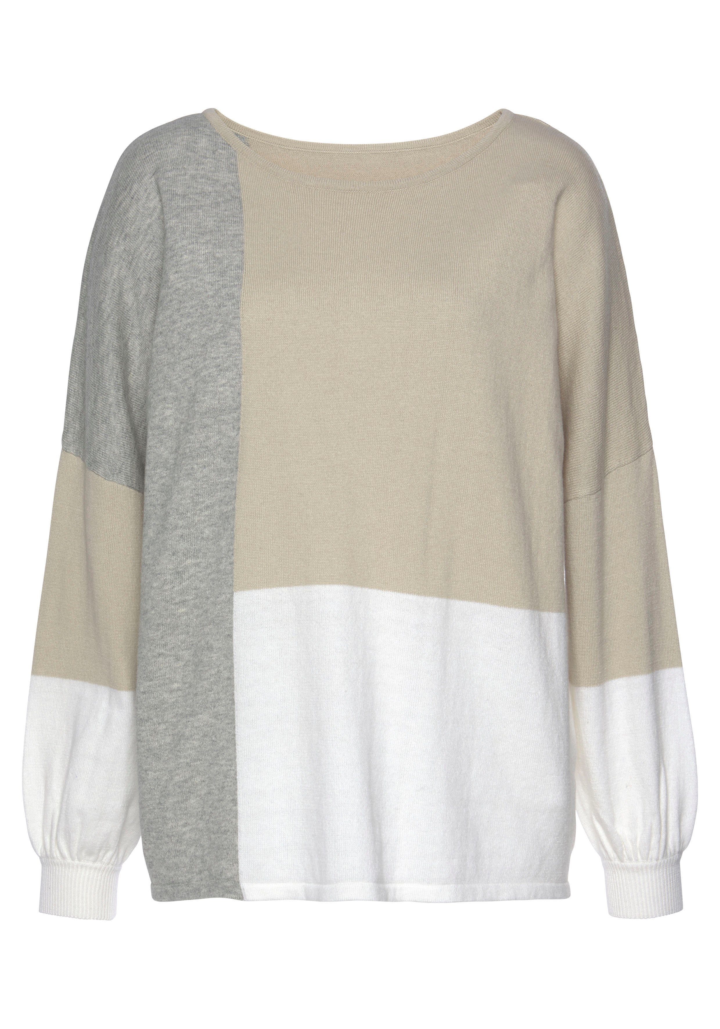 Lascana Trui met ronde hals met color blocking-look, damestrui, katoen, los en verhullend