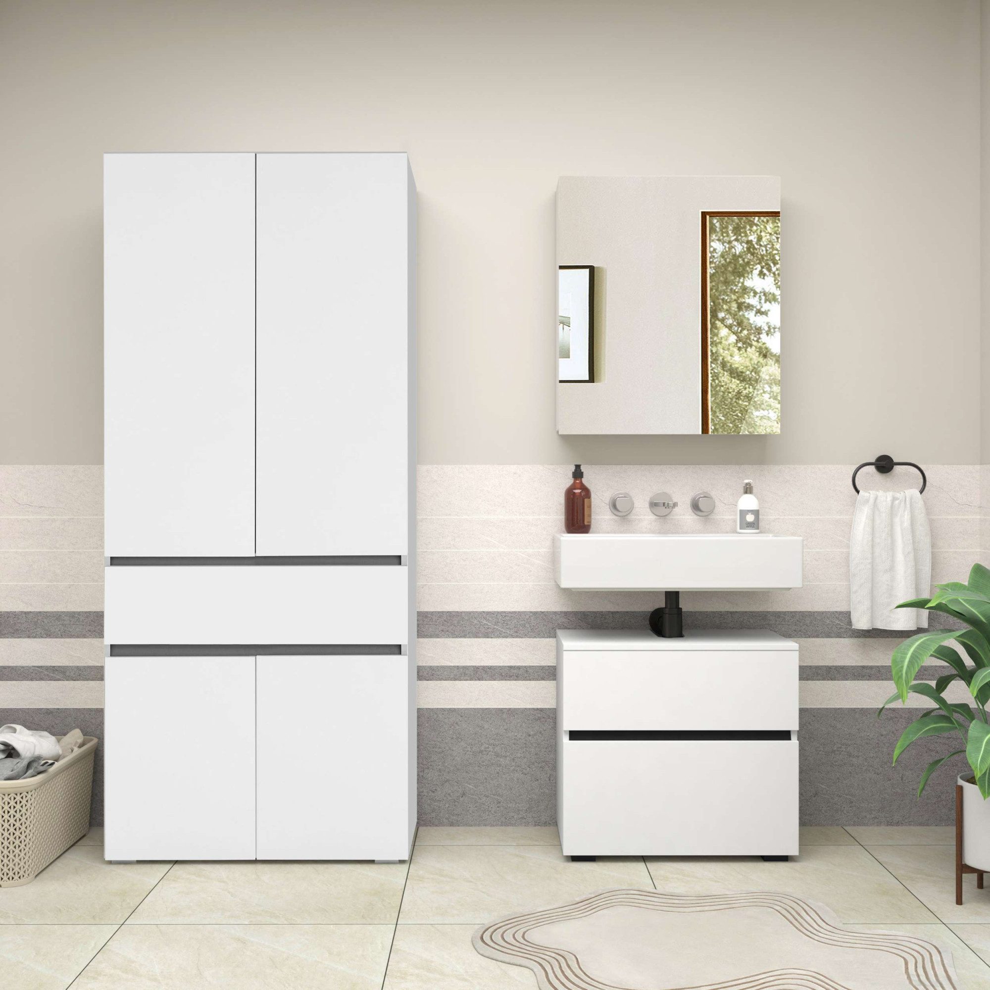 Home affaire Badmeubelset Wisla Spiegelschrank, WBU met sifonaansluiting en push-to-open, breedte 60 cm (set, 2 stuks)