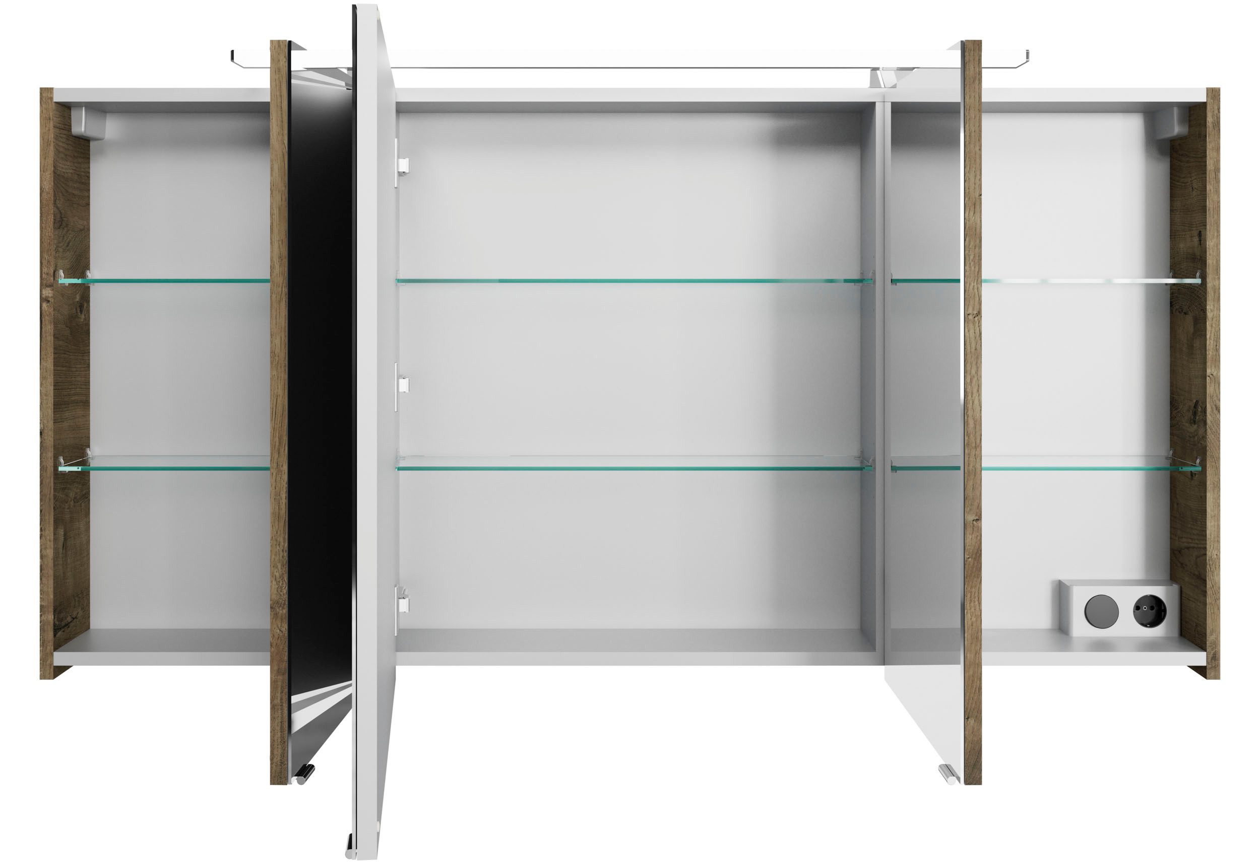 Saphir Badkamerspiegelkast Serie 4010 badkamer spiegelkast incl. LED-opbouwlamp Badkast 140 cm breed, 3 deuren, 6 glazen legplanken, incl. deurdemper