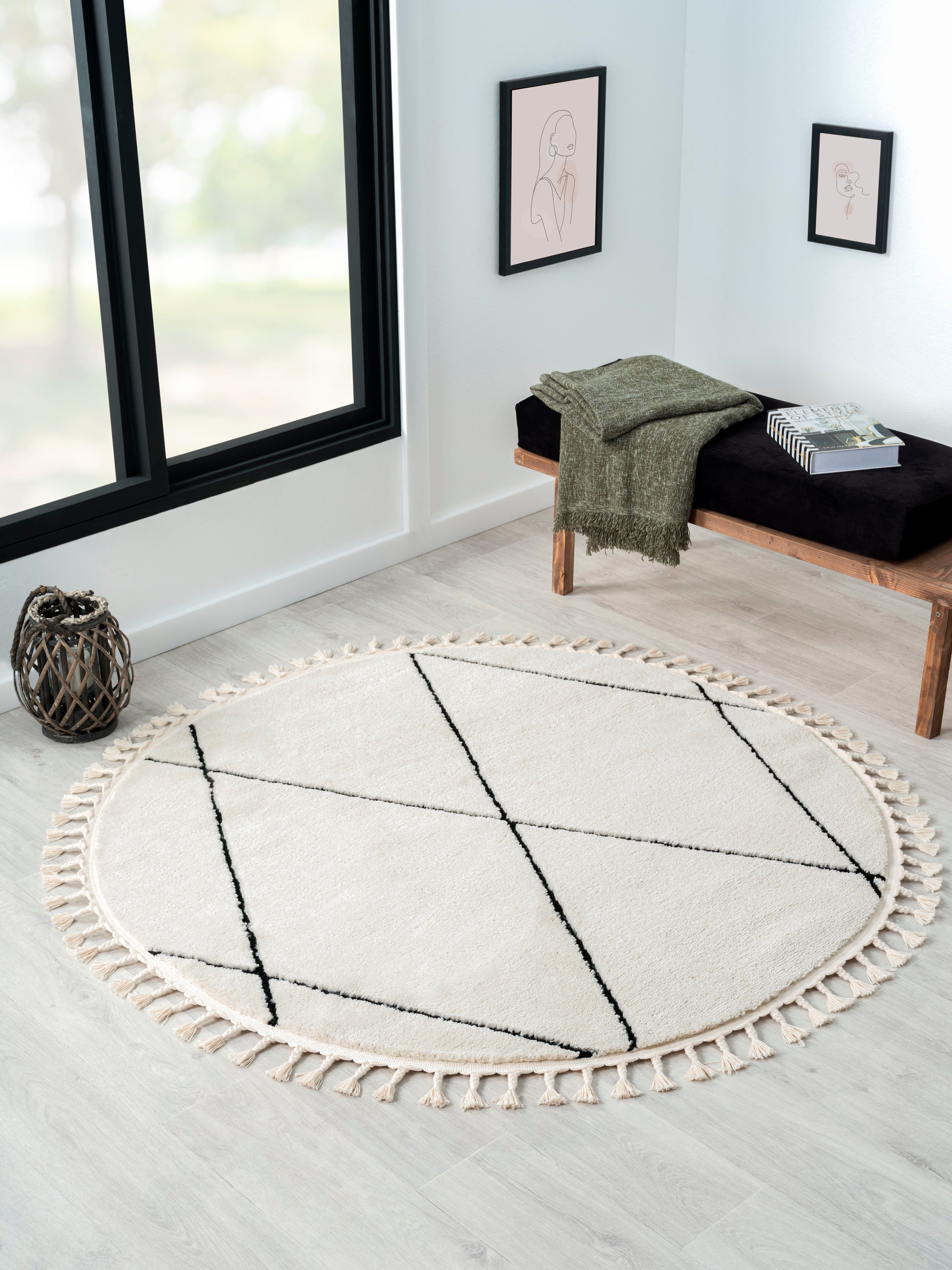 Myflair Möbel & Accessoires Hoogpolig vloerkleed Moroccan Pattern modern, marokkaans ontwerp, ruitenpatroon, zacht, met franjes moderne vloerkleden