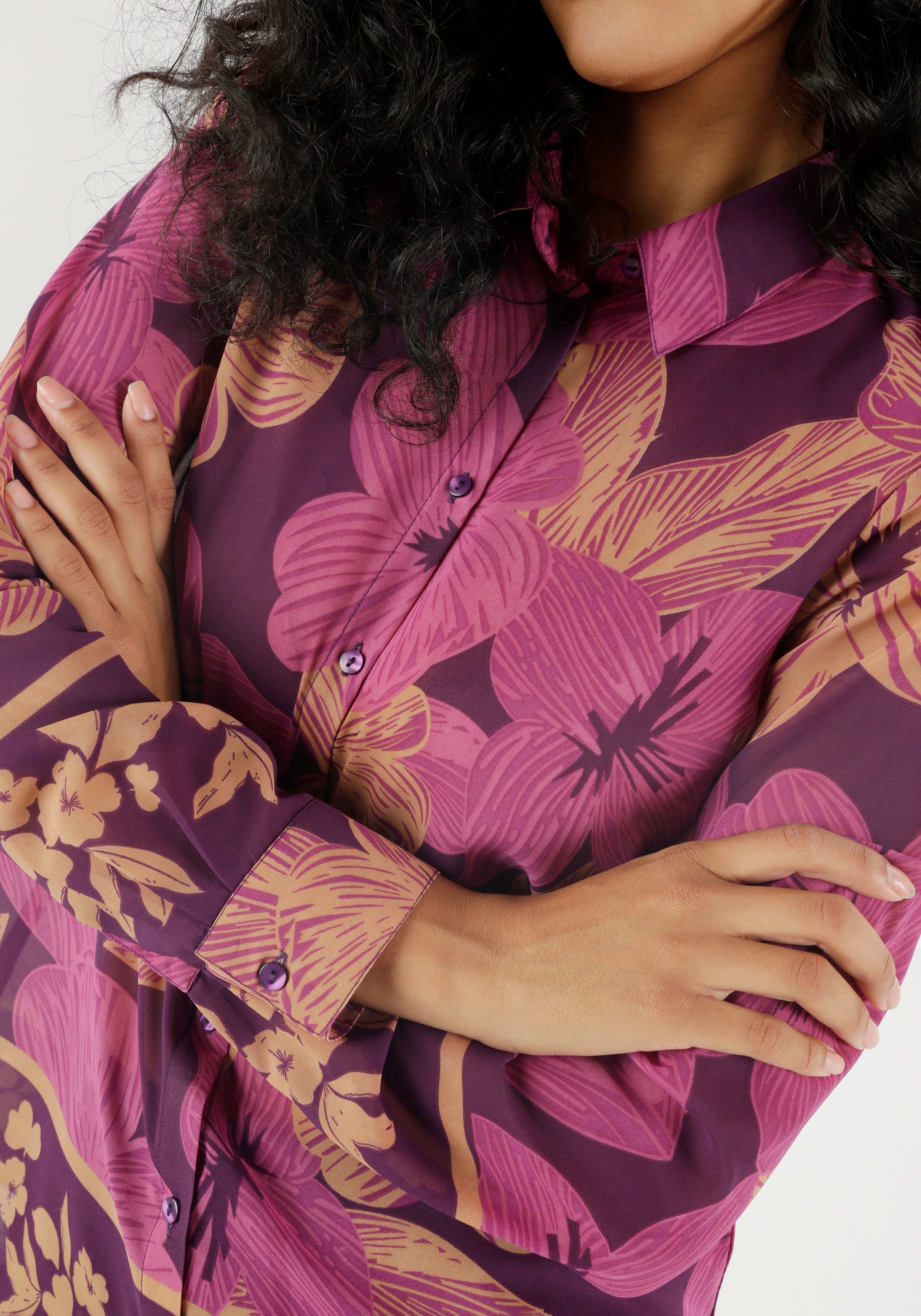 Aniston SELECTED Overhemdblouse met opgedrukte randen, transparant