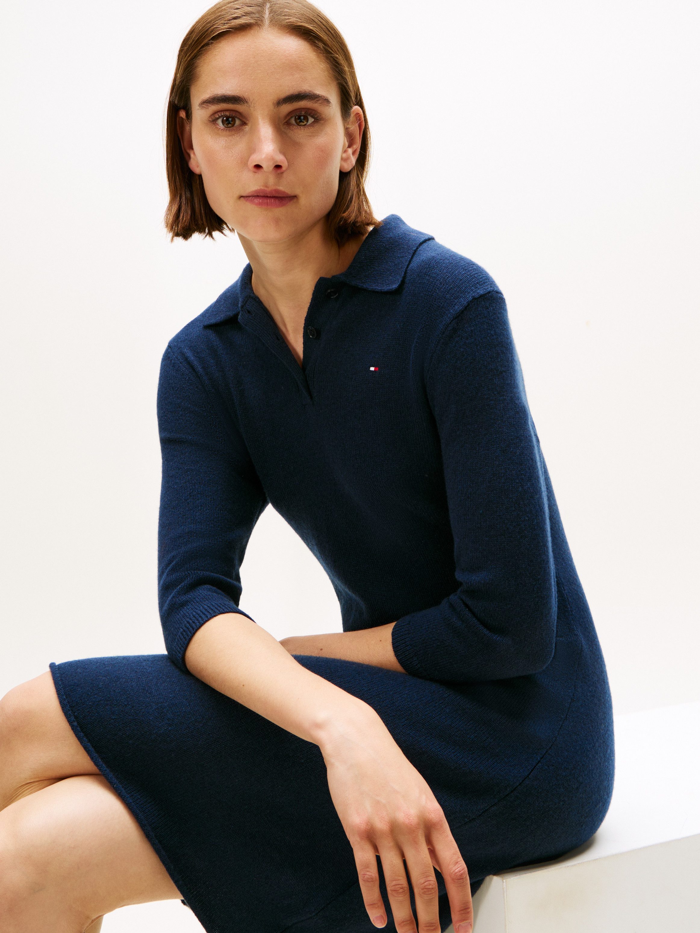 Tommy Hilfiger Gebreide jurk SOFT WOOL HALF SL F&F POLO DRESS