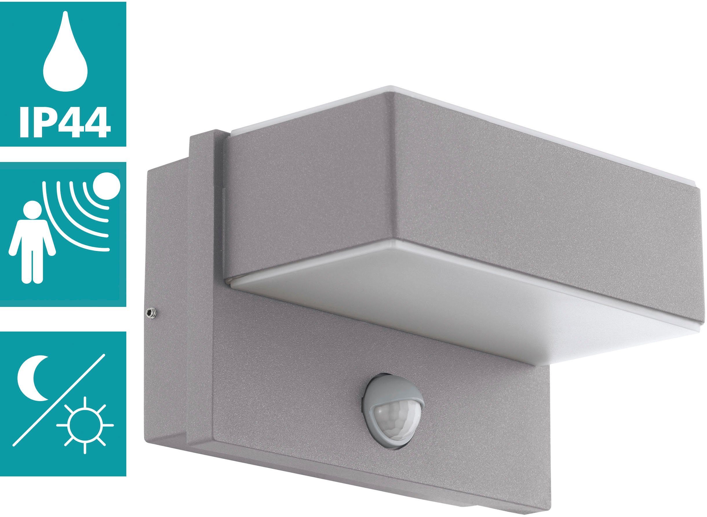 EGLO Ledwandlamp voor buiten AZZINANO Hoekmontage mogelijk (1 stuk) tuinlampen zilver(kleur)