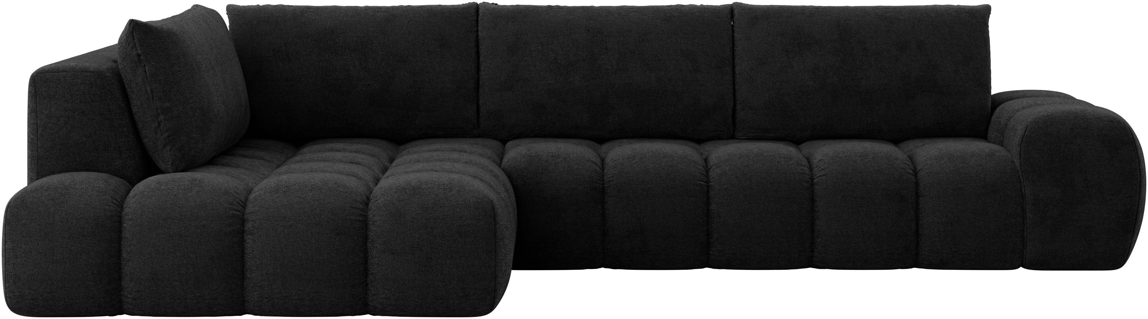 INOSIGN Hoekbank AZITA designsofa, elegant en comfortabel L-vorm, bubbel-look losse rugkussens, droomachtige stiksels, afmetingen b/d/h: 352/210/72 cm