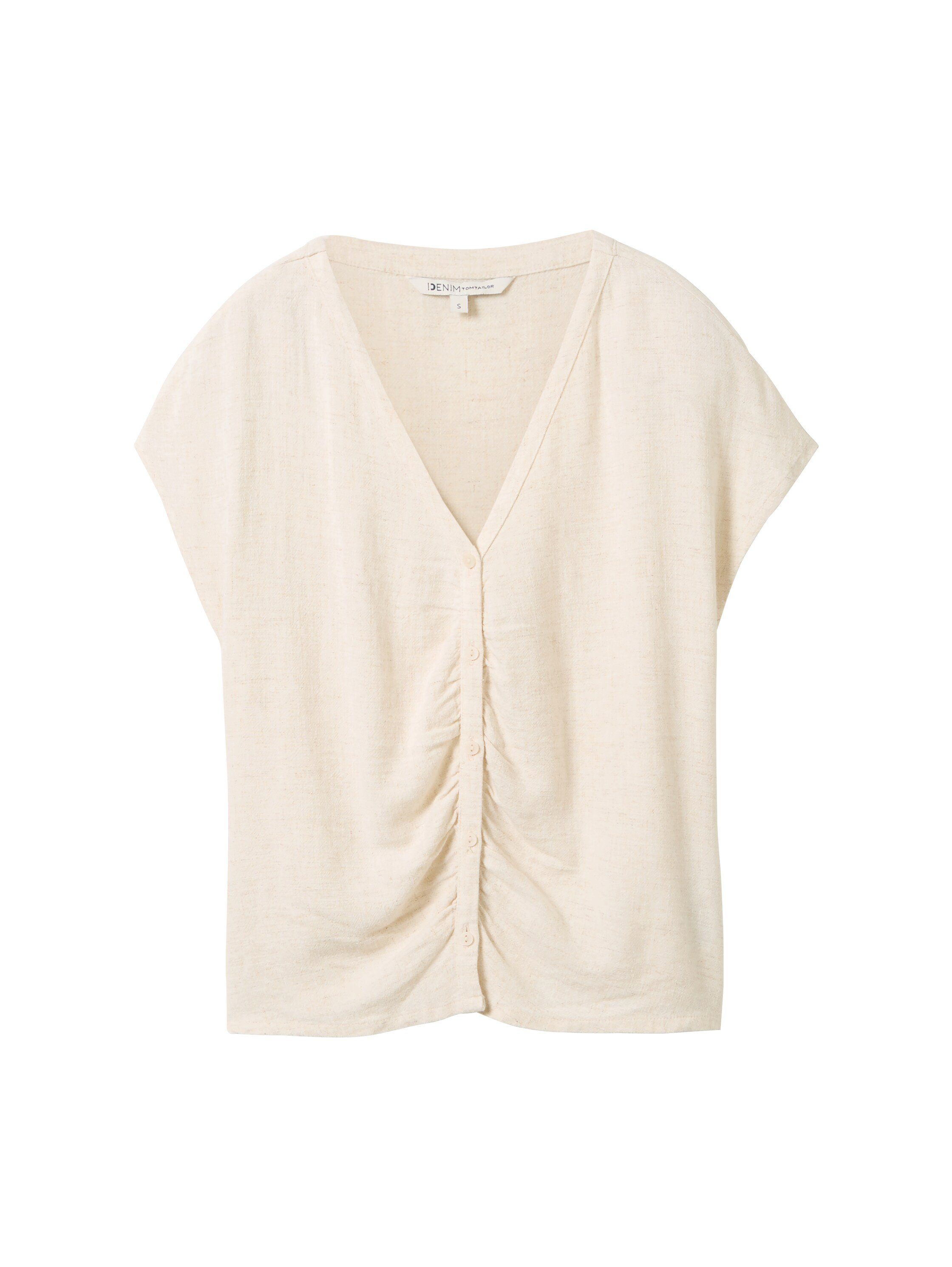 Tom Tailor Denim Blouse met korte mouwen met knoopsluiting en plooi