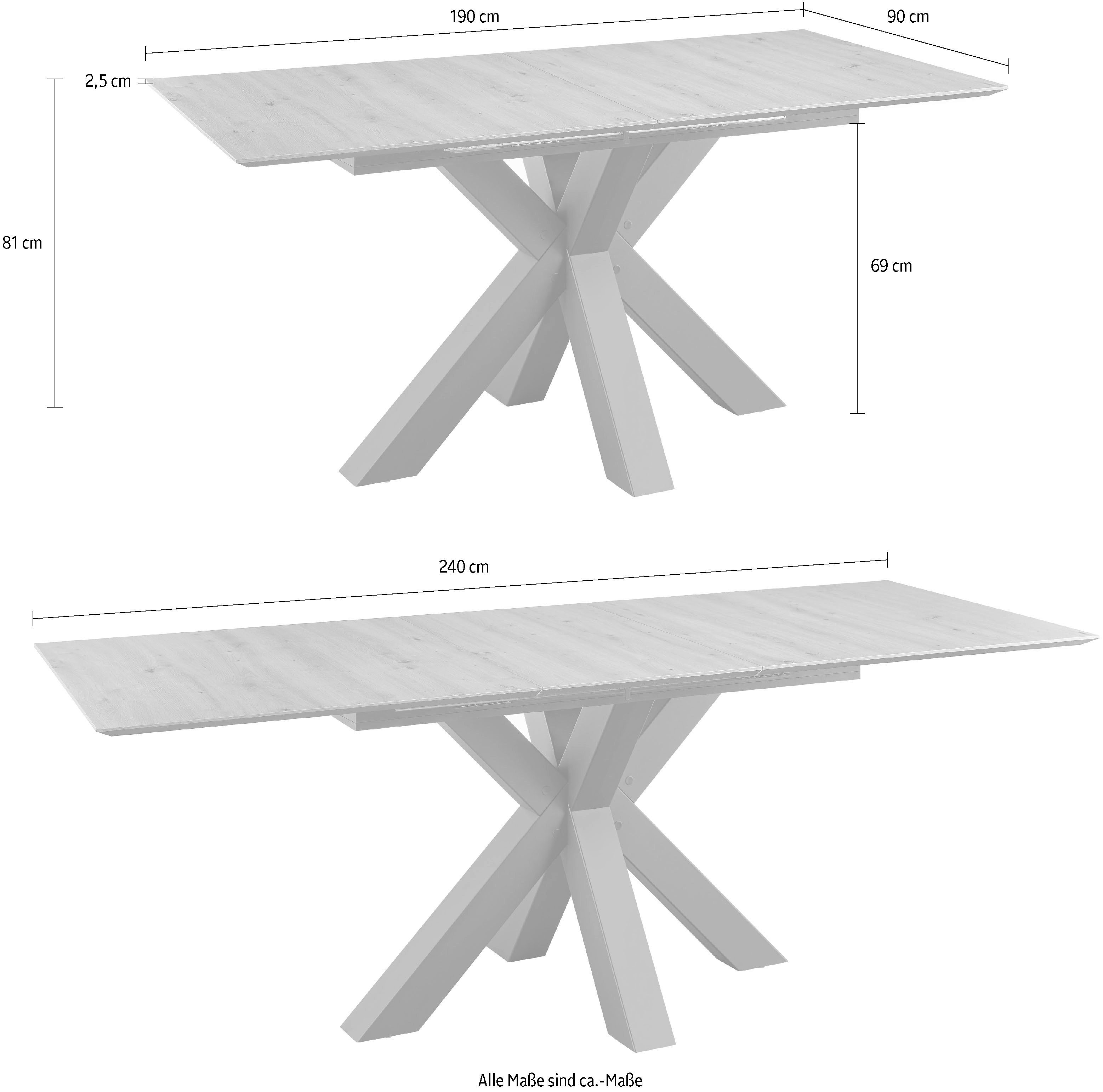 set one by Musterring Eettafel New Atlanta Rechthoekig blad met Zwitserse rand, uitschuifbaar, stervormig onderstel