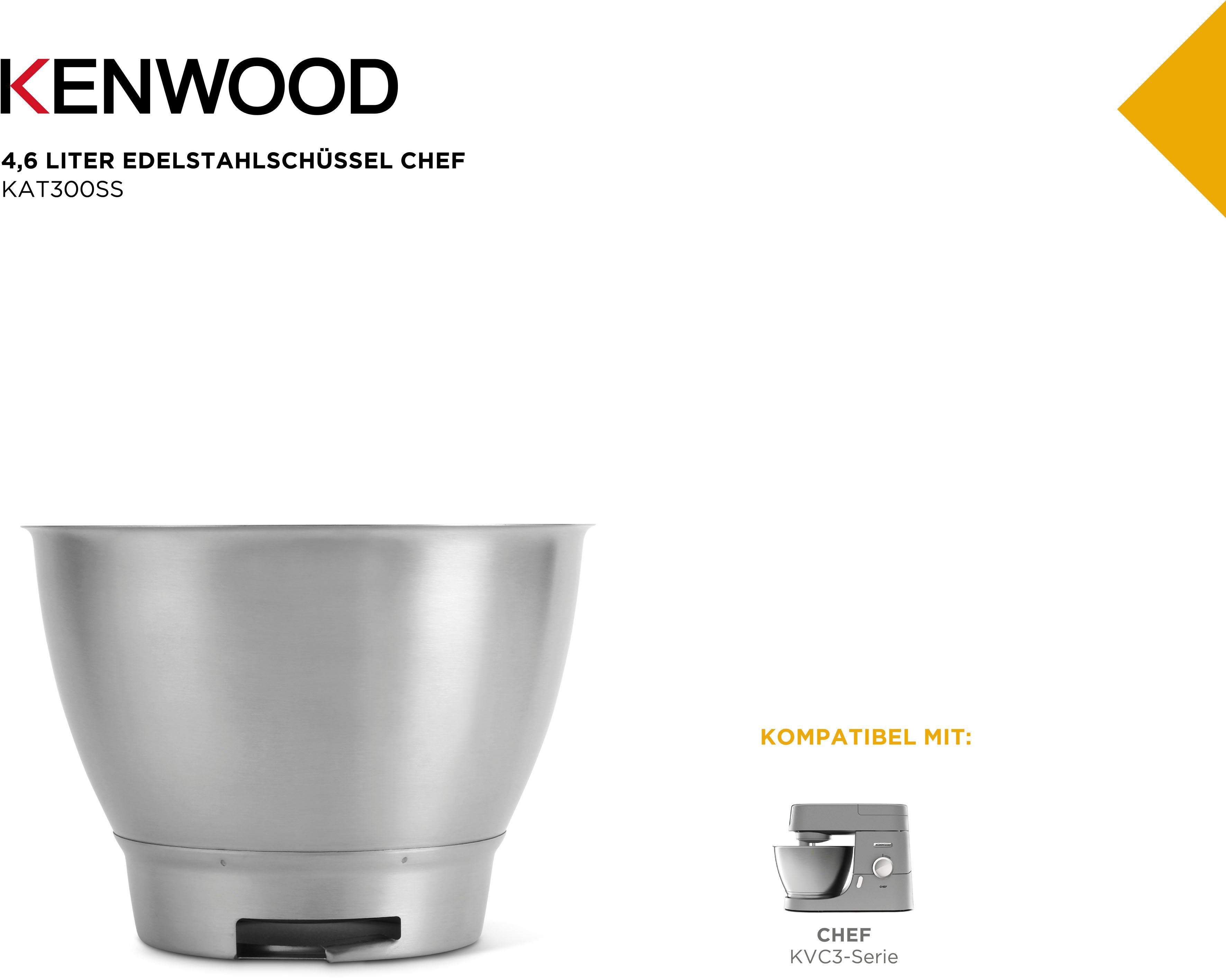 KENWOOD Keukenmachineschaal Chef edelstalen mengkom KAT300SS Geschikt voor alle Chef keukenmachines van de KVC3000 serie
