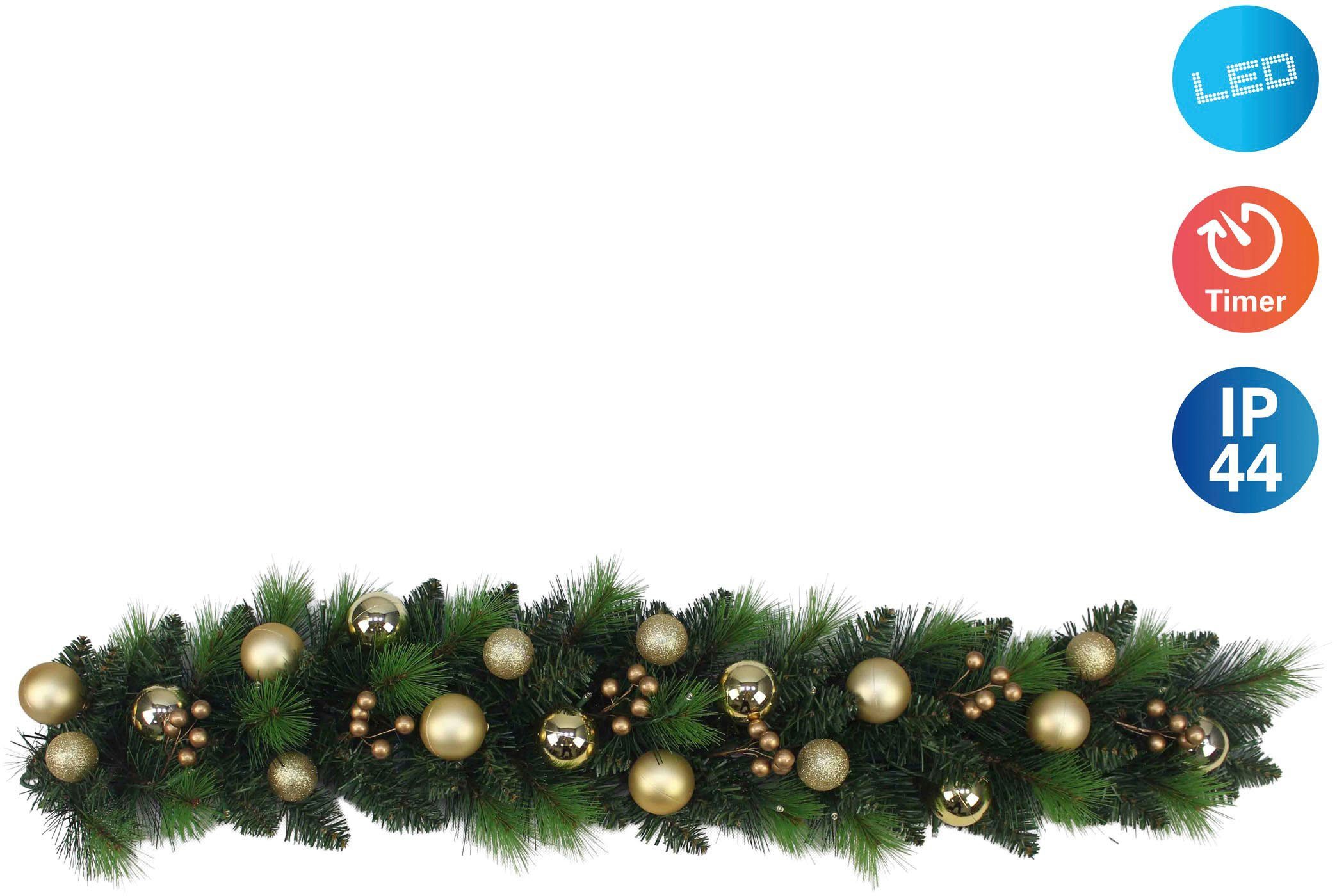 näve Decoratief ledobject Noel, kerstdecoratie, lengte ca. 100 cm Kerstkrans met ballen en bessen, batterijvoeding (1 stuk)