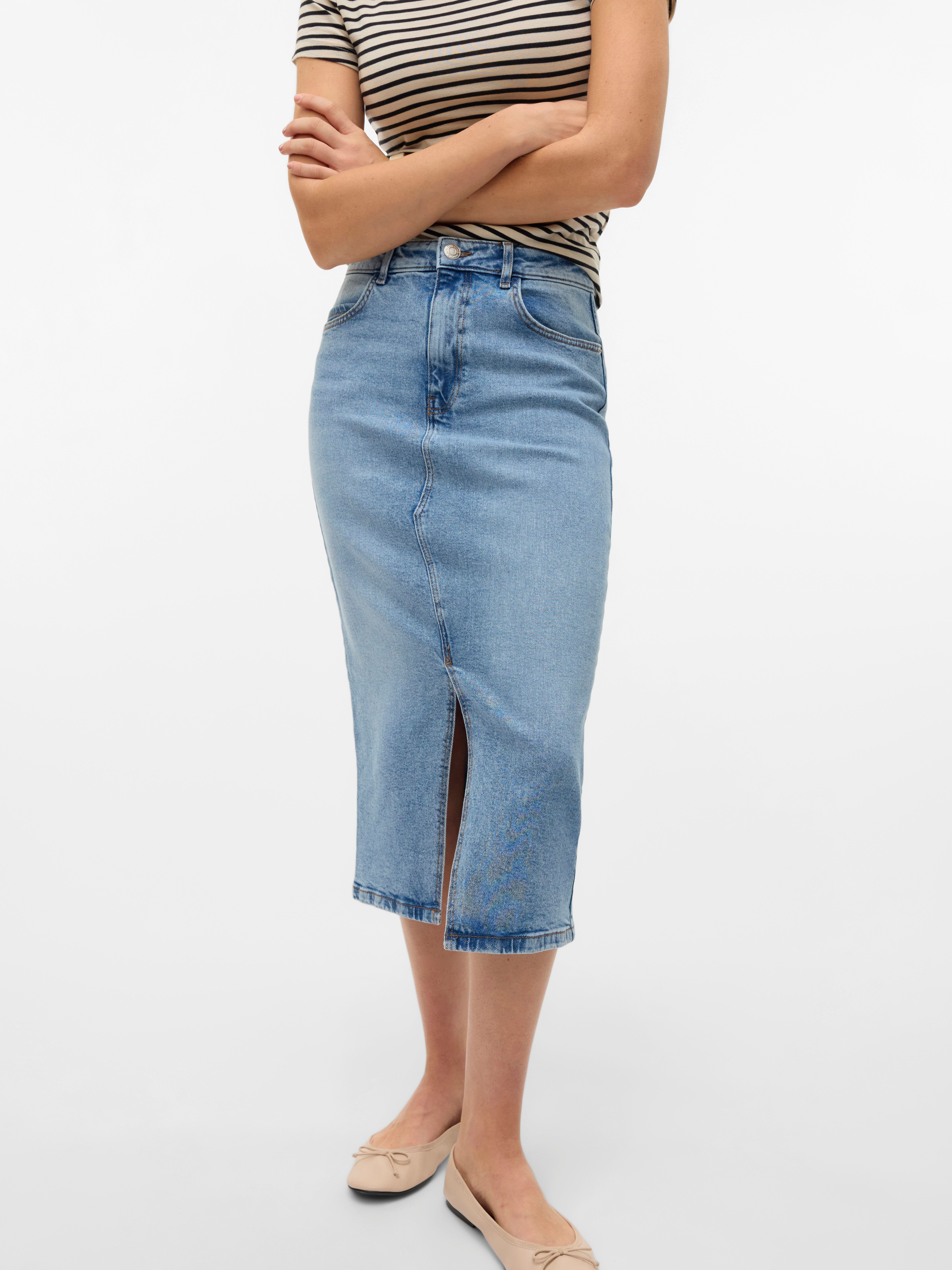 Vero Moda Jeans rok VMNATALIE HR MIDI DNM SKIRT MIX NOOS