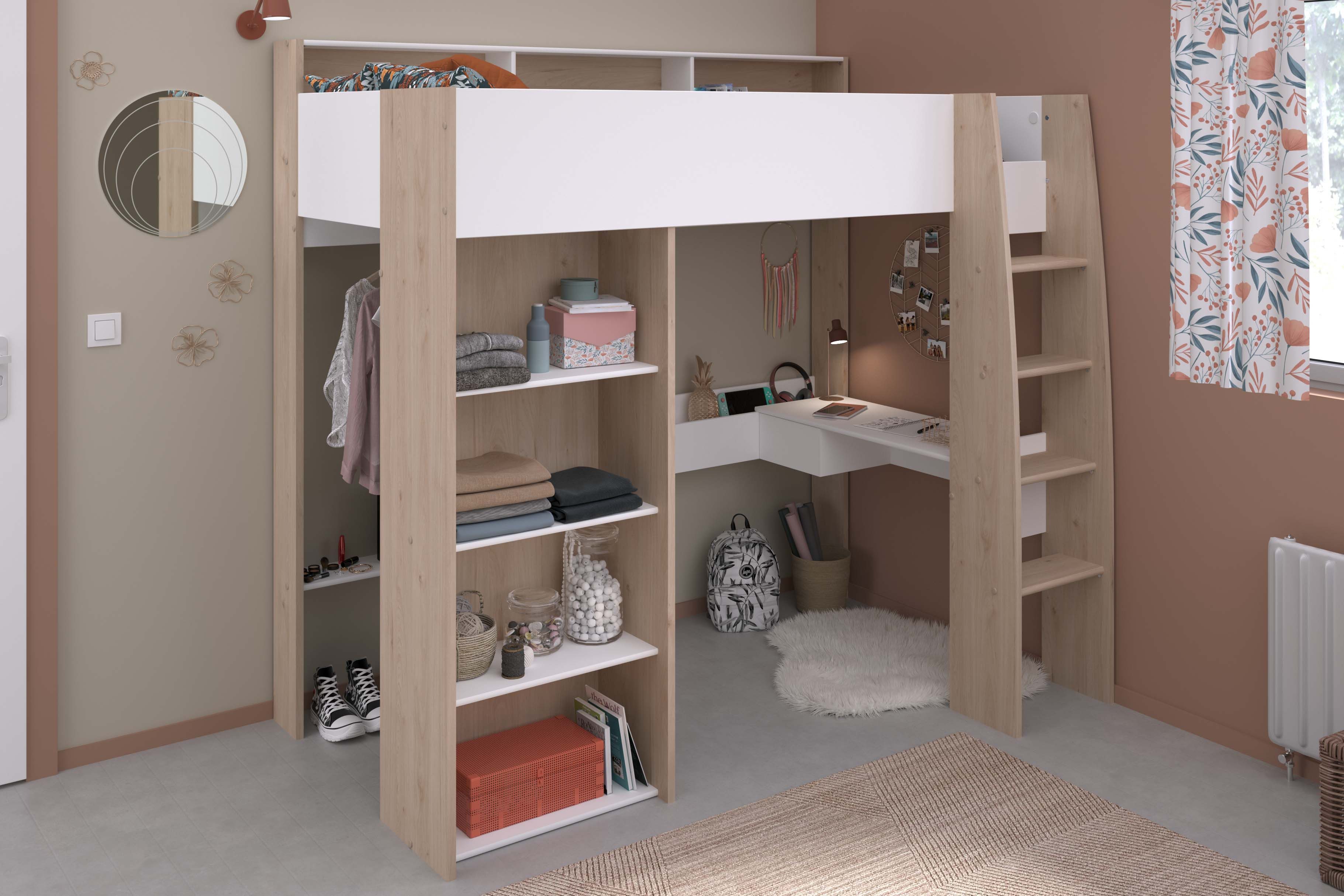 Parisot Hoogslaper Shelter 11 geïntegreerd bureau, ladder, rek, kledingstang, planken (1 stuk)