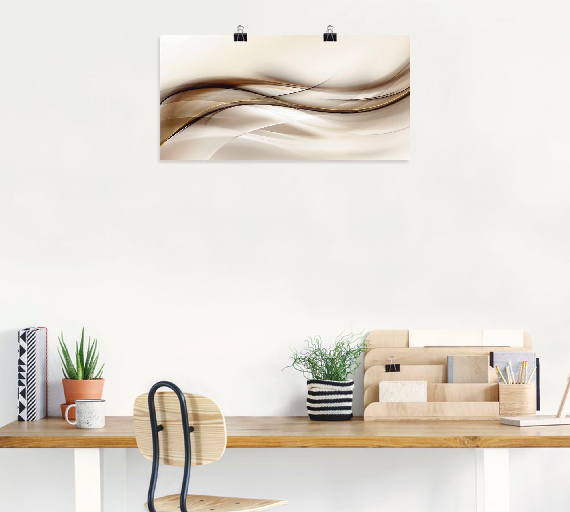 Artland Artprint Bruine abstracte golf als artprint van aluminium, artprint voor buiten, artprint op linnen, poster, muursticker