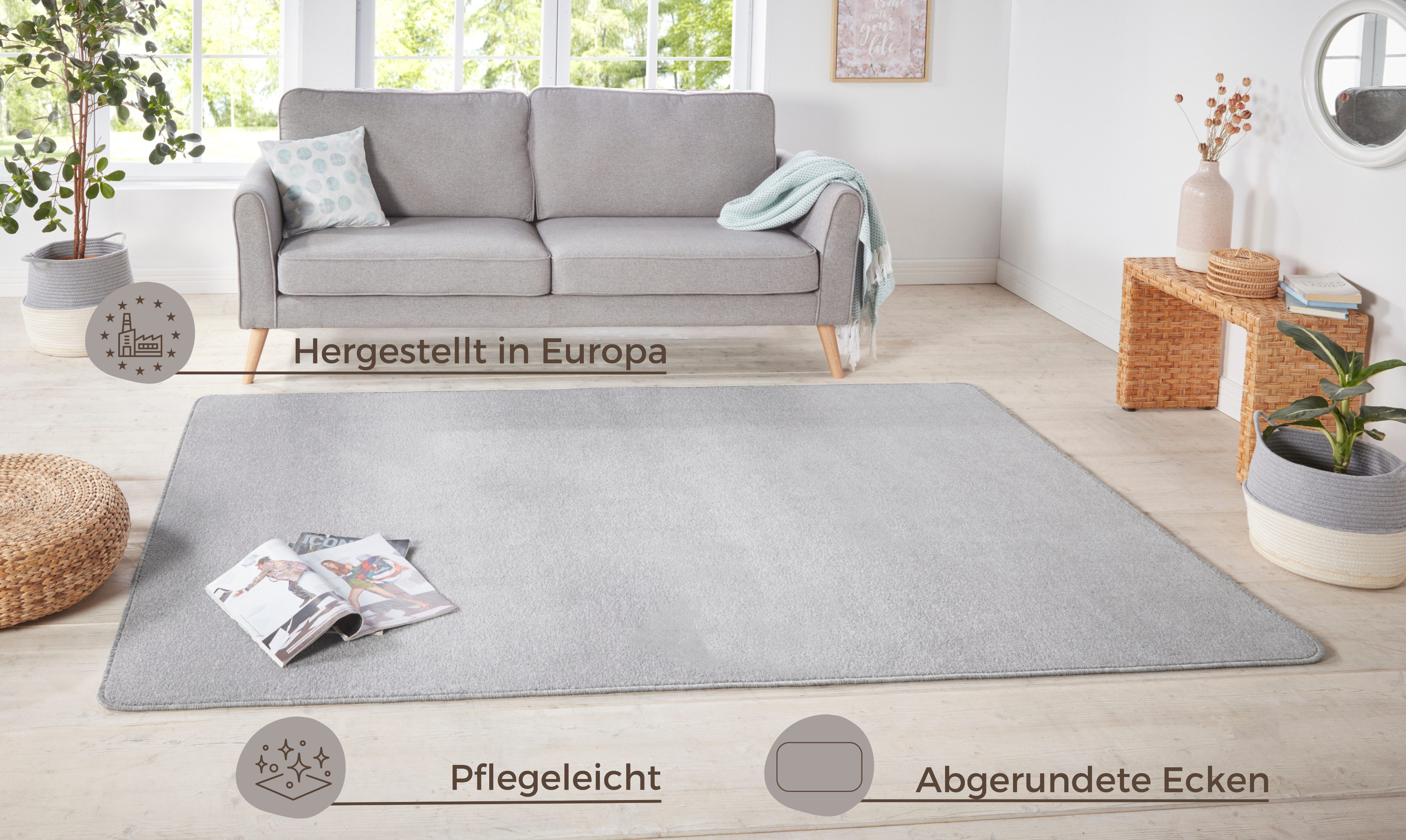 HANSE Home Vloerkleed Shashi Kortpolig, effen kleuren, loper, zacht, eetkamer, kinderkamer, gang