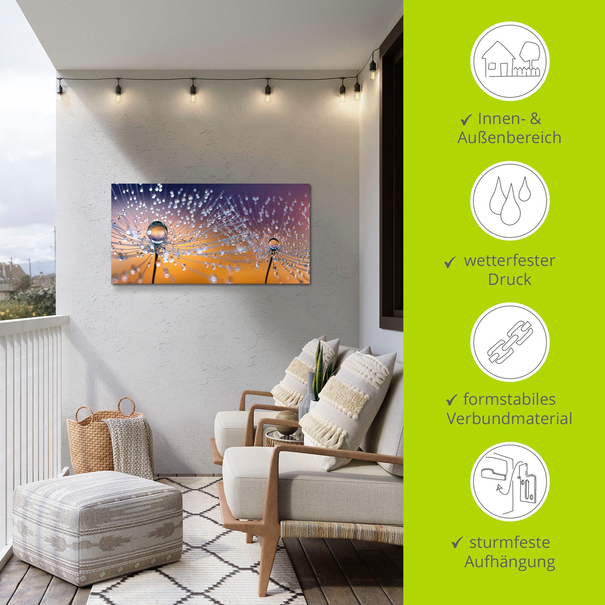 Artland Artprint Paardenbloemen dauwdruppel als artprint van aluminium, artprint voor buiten, artprint op linnen, poster, muursticker