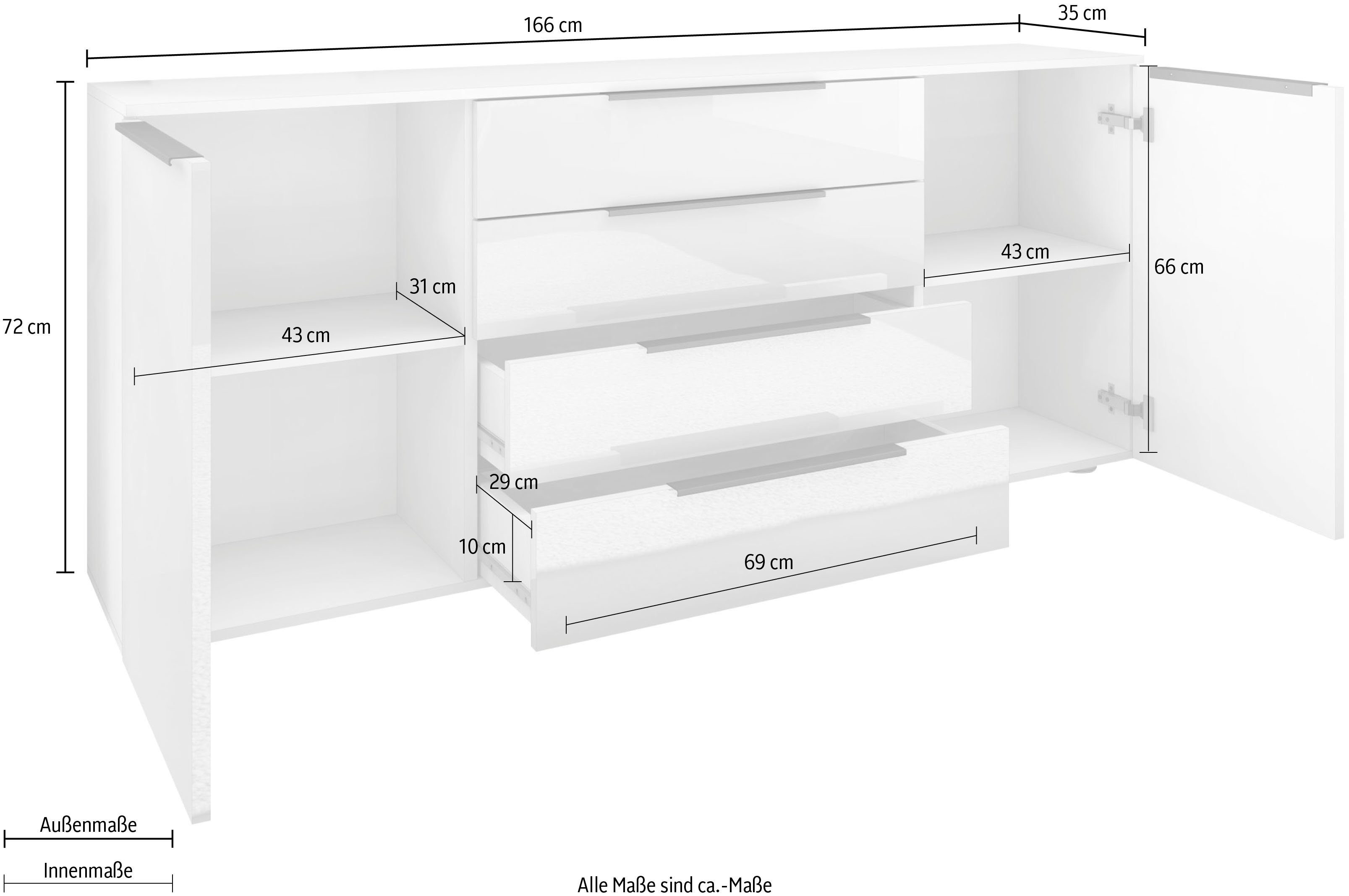 borchardt Möbel Dressoir Tom Breedte 166 cm