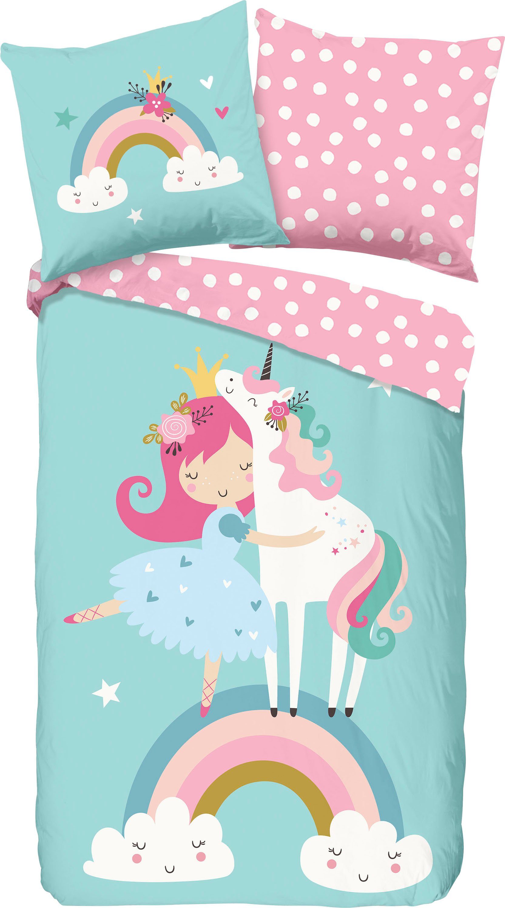 good morning Kinderovertrekset Heaven Katoen, 135x200, Rits, Omkeerbaar, Kind, Meisje, Eenhoorn (2-delig)