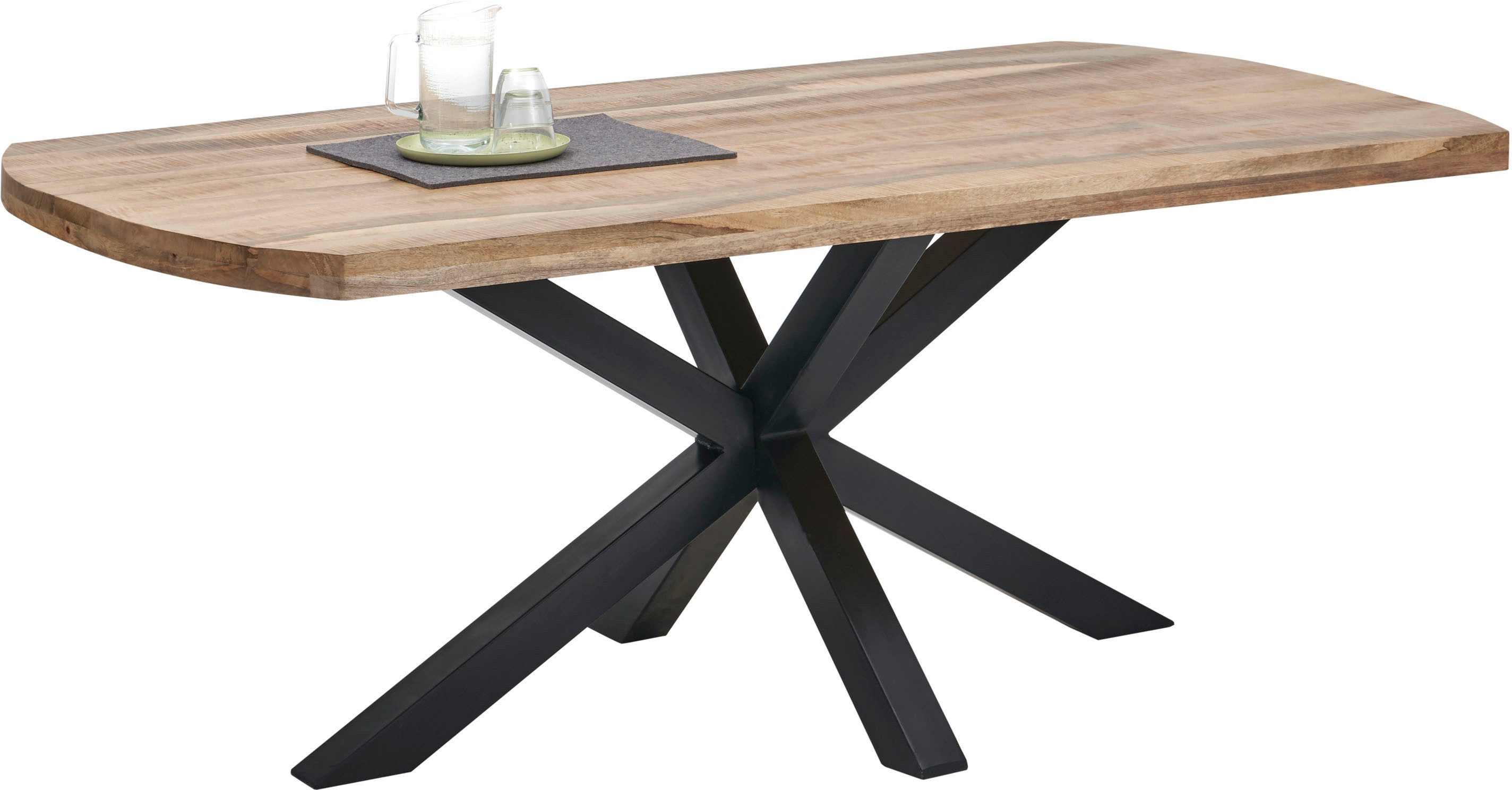 Stolkom Eettafel Veneti 200 cm breed in bootvorm, tafel mango massief hout