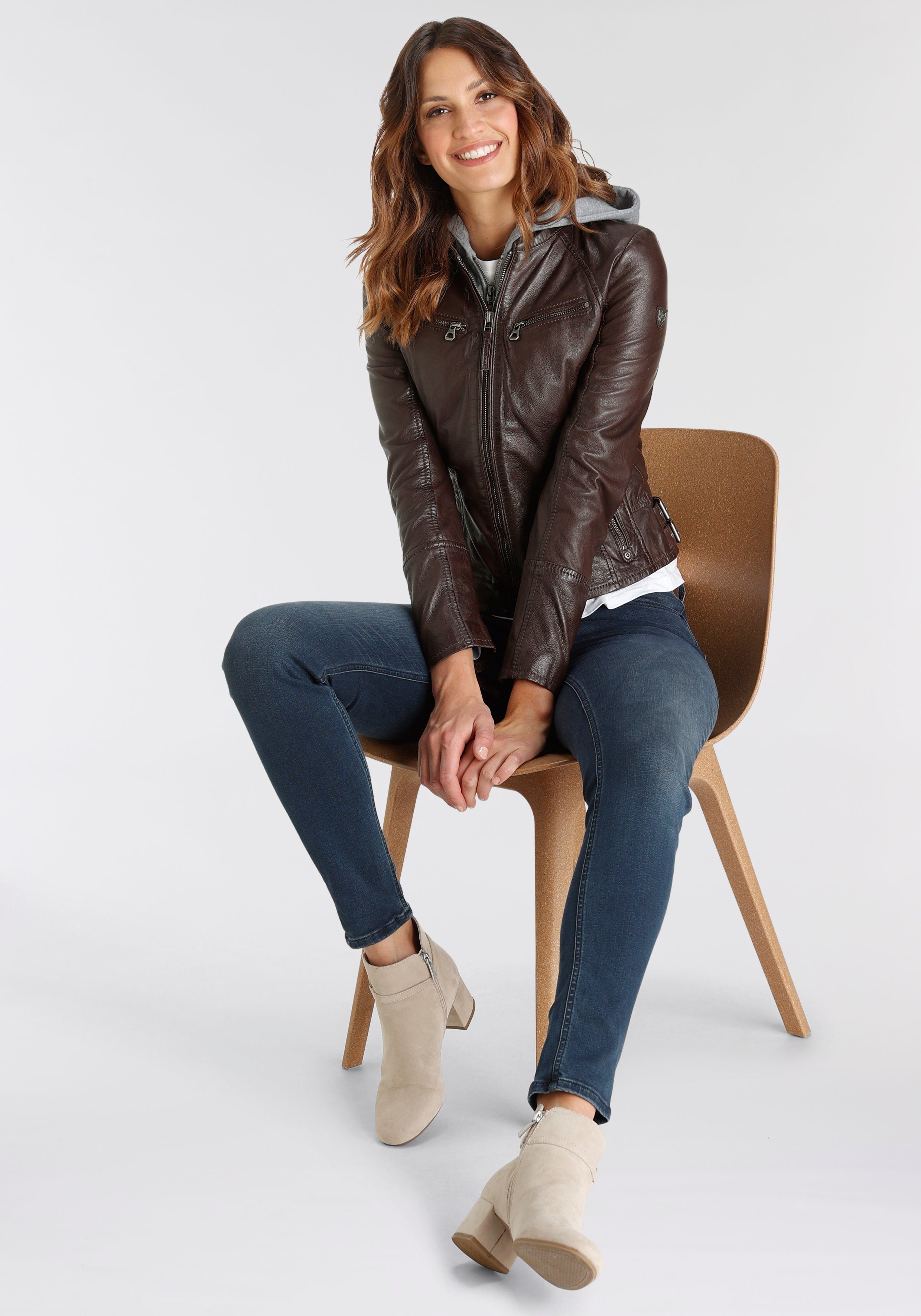 Mauritius Leren jack NOLA Two-in-one stijl - met een afneembare jerseycapuchon