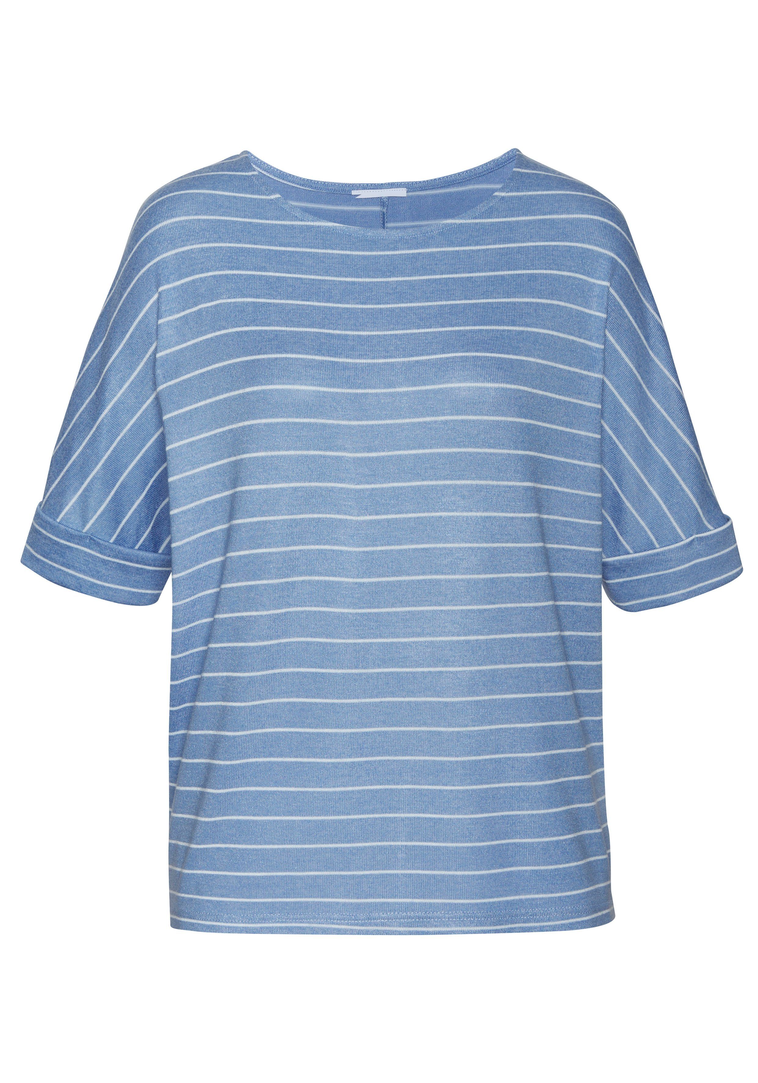 Lascana Shirt met ronde hals Met brede mouwomslag van zacht viscose-fijntricot