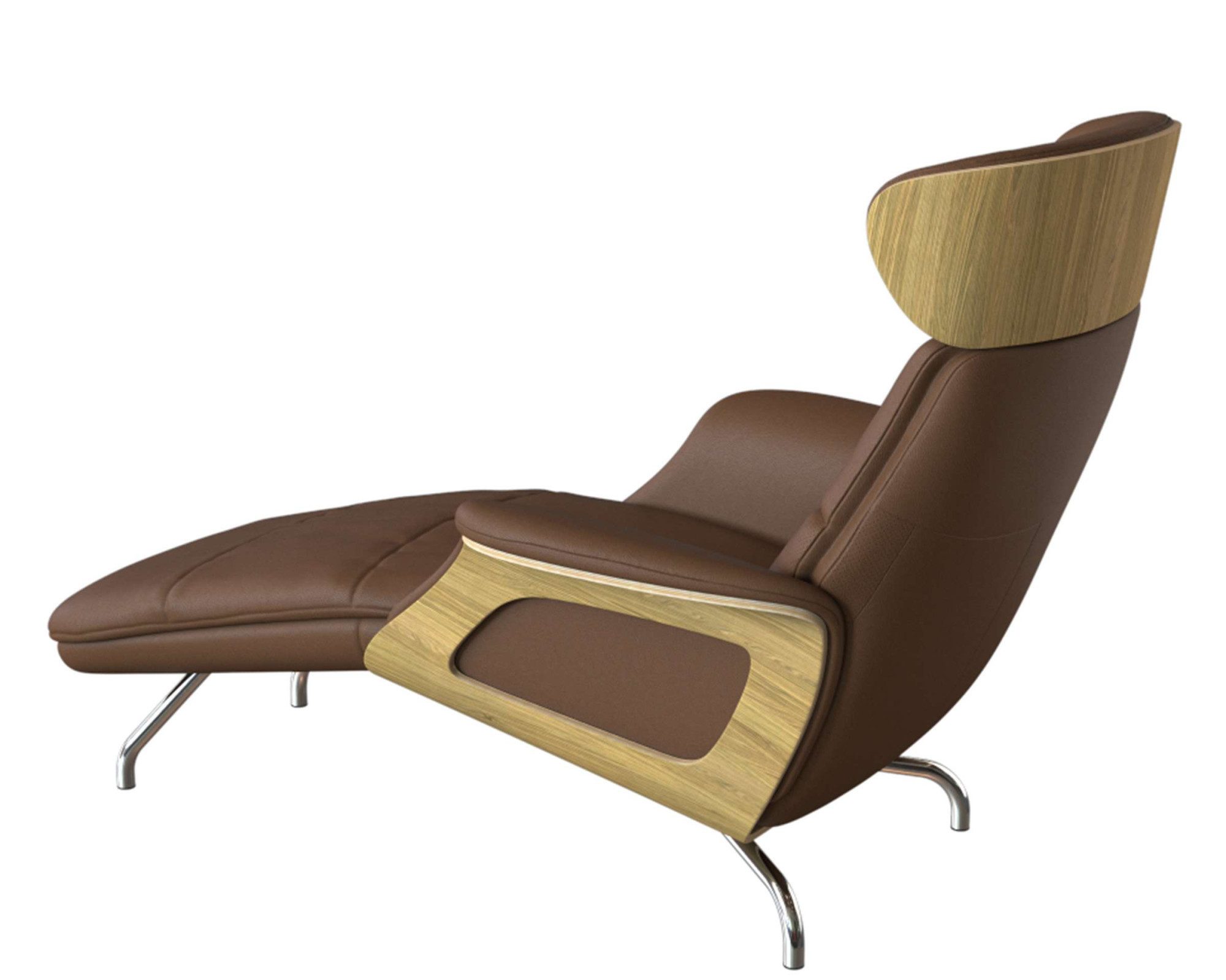 FLEXLUX Loungestoel Clement chaise longue, relaxstoel, ligstoel Rug- en hoofdsteunverstelling, armleuning, geolied eiken, voet van aluminium
