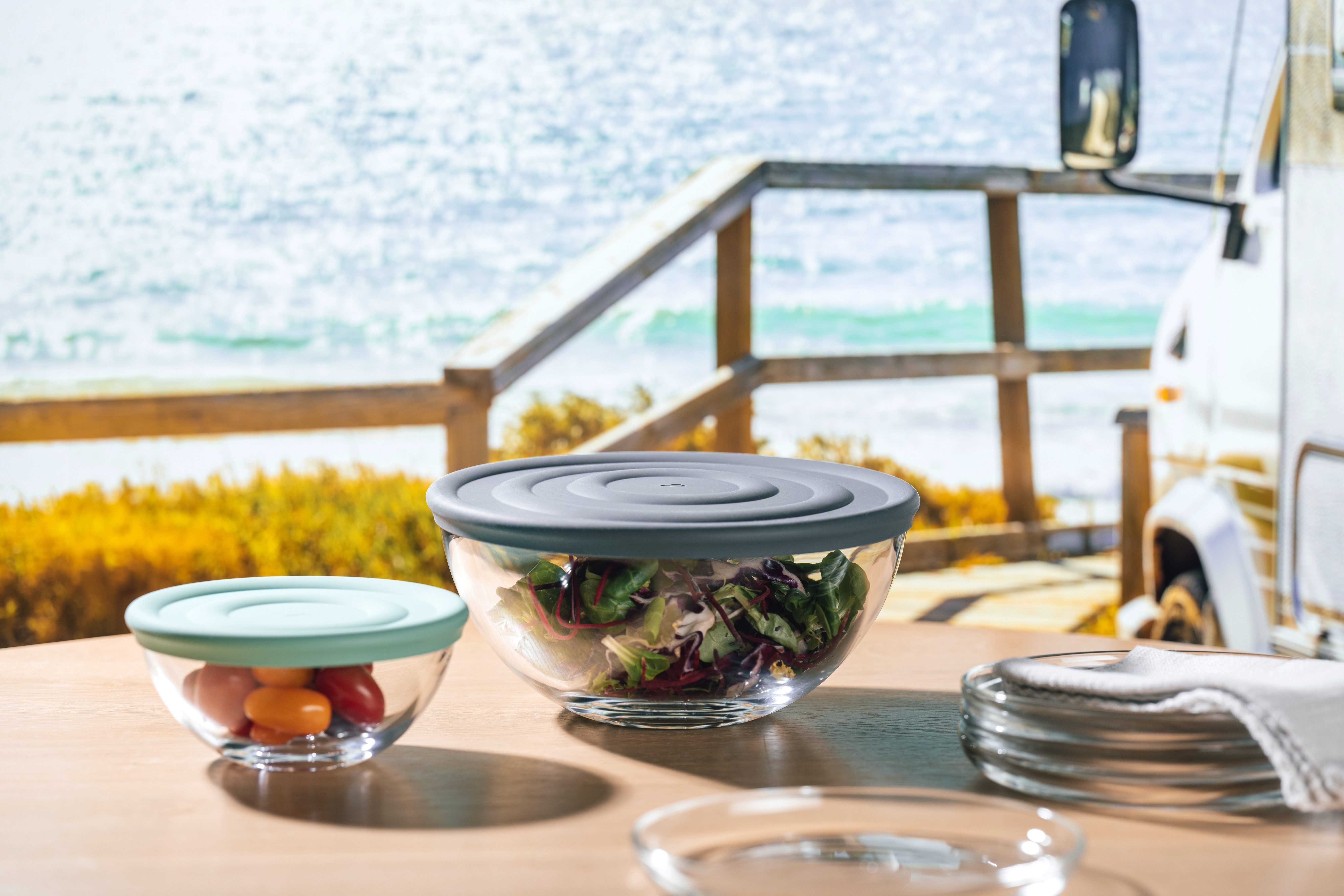 LEONARDO Schaal Kom set CUCINA, 6-delig, 3 kommen met siliconen deksel (set, 6-delig)
