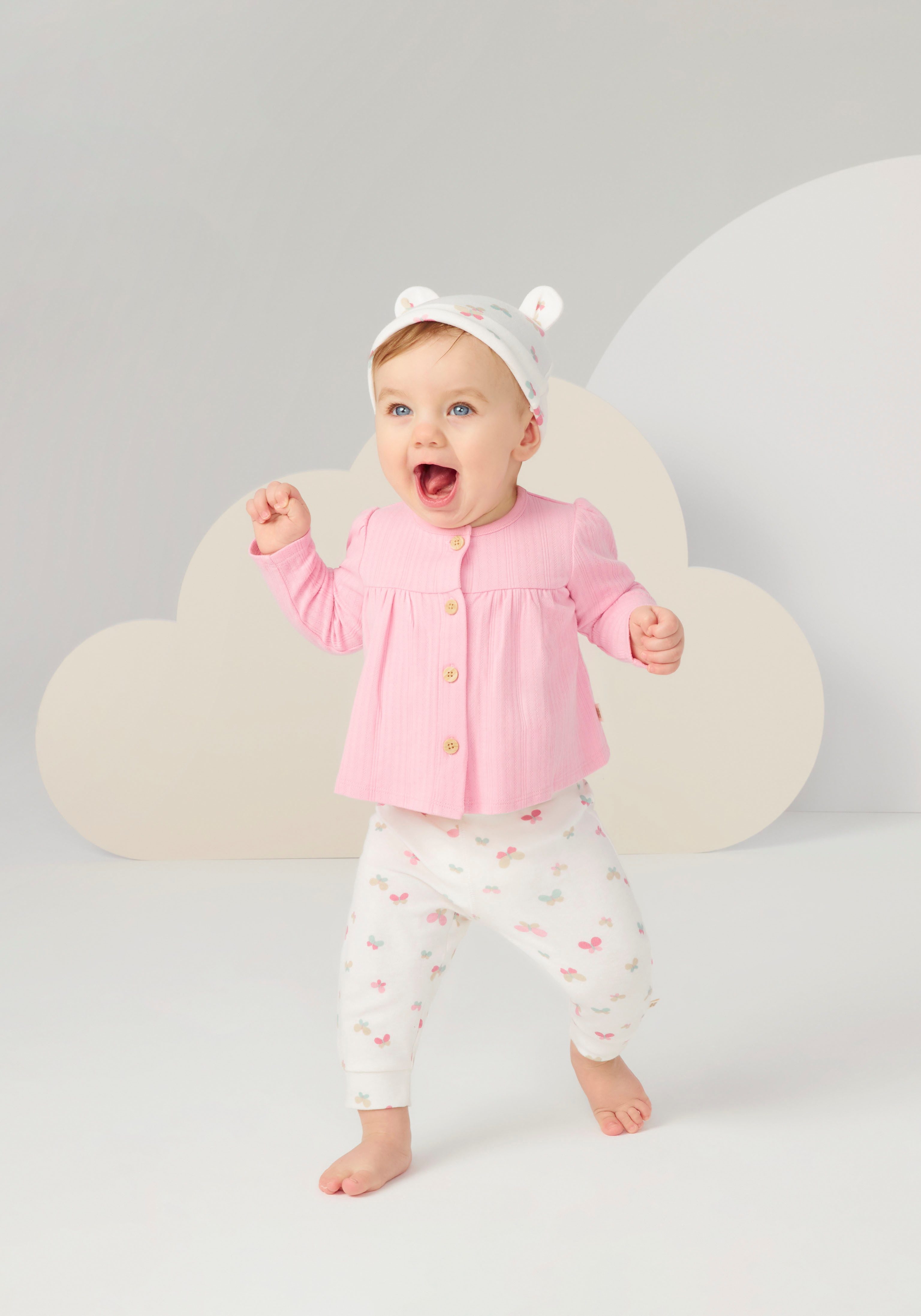 MUSTANG Shirt met lange mouwen en broek met vlinderprint (set, 3-delig)