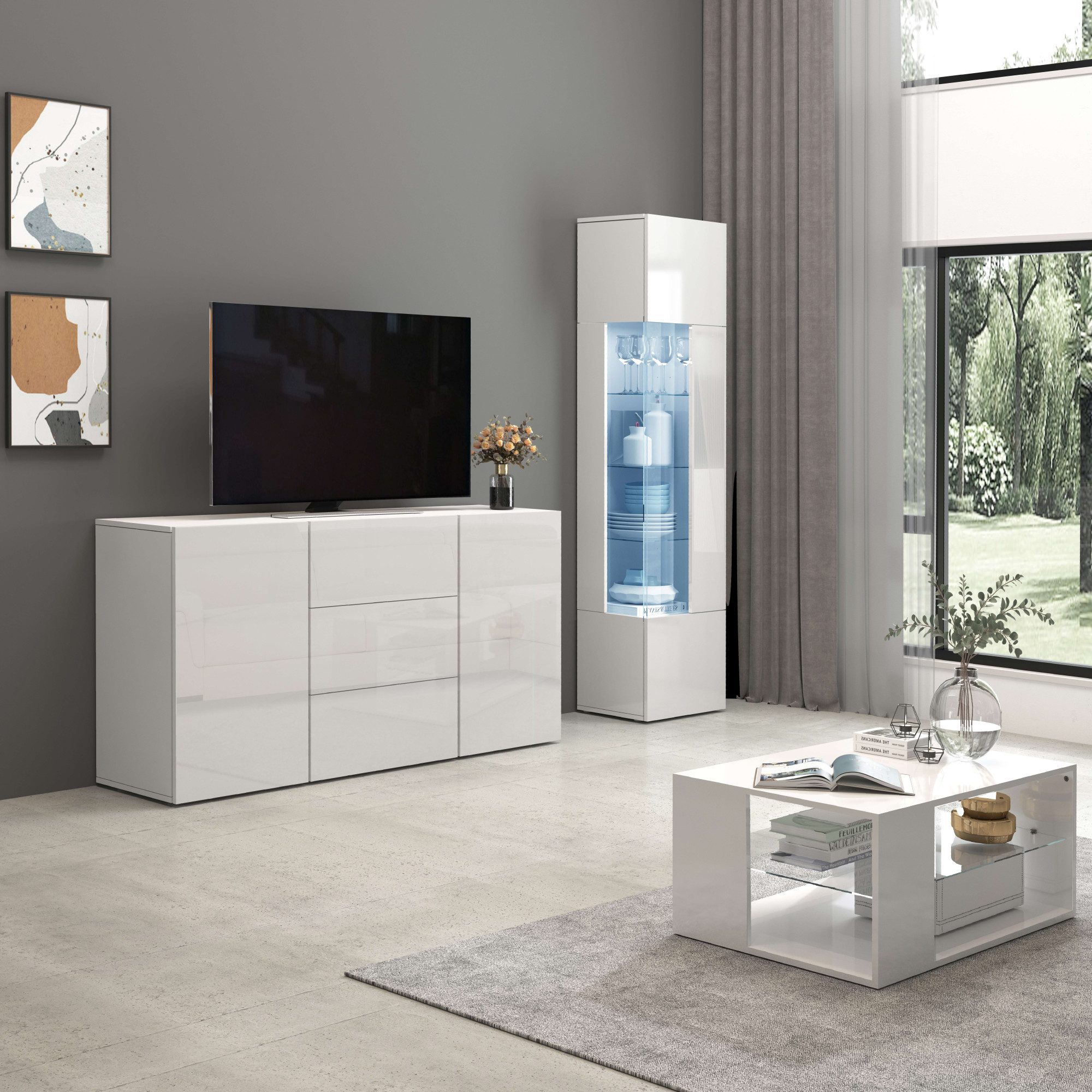 INOSIGN Salontafel Egypt salontafel, salontafel Van glanzend wit gelakt hout, met glazen plank, rechthoekig, breedte 90 cm (1 stuk)