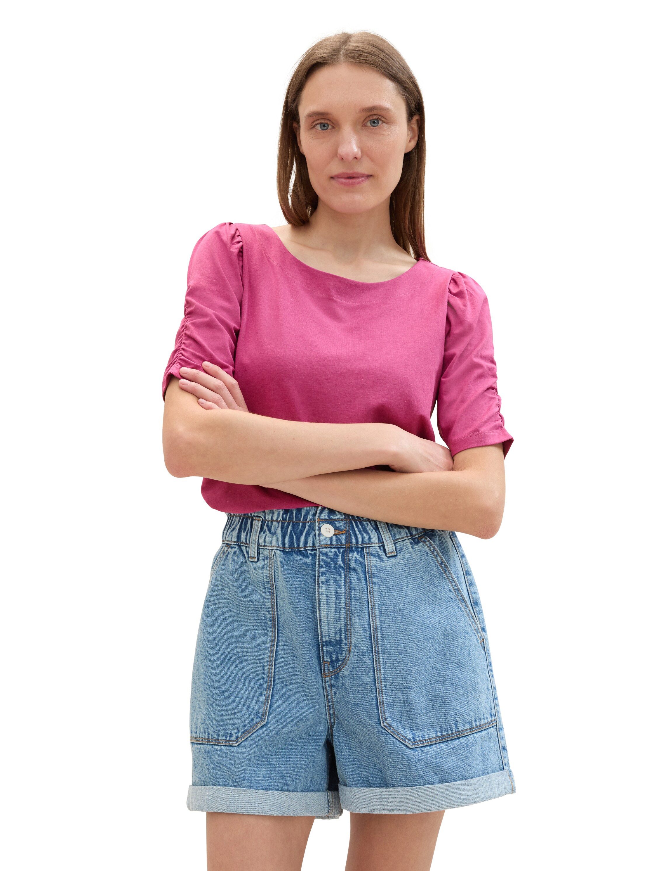 Tom Tailor T-shirt met rimpeling aan de mouwen