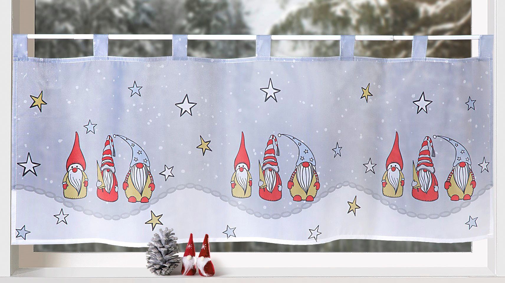 Weckbrodt Valletje Kabouter met sterretjes Bistro, microsatin, kerst, HxB 45x120cm, gordijn, store (1 stuk)