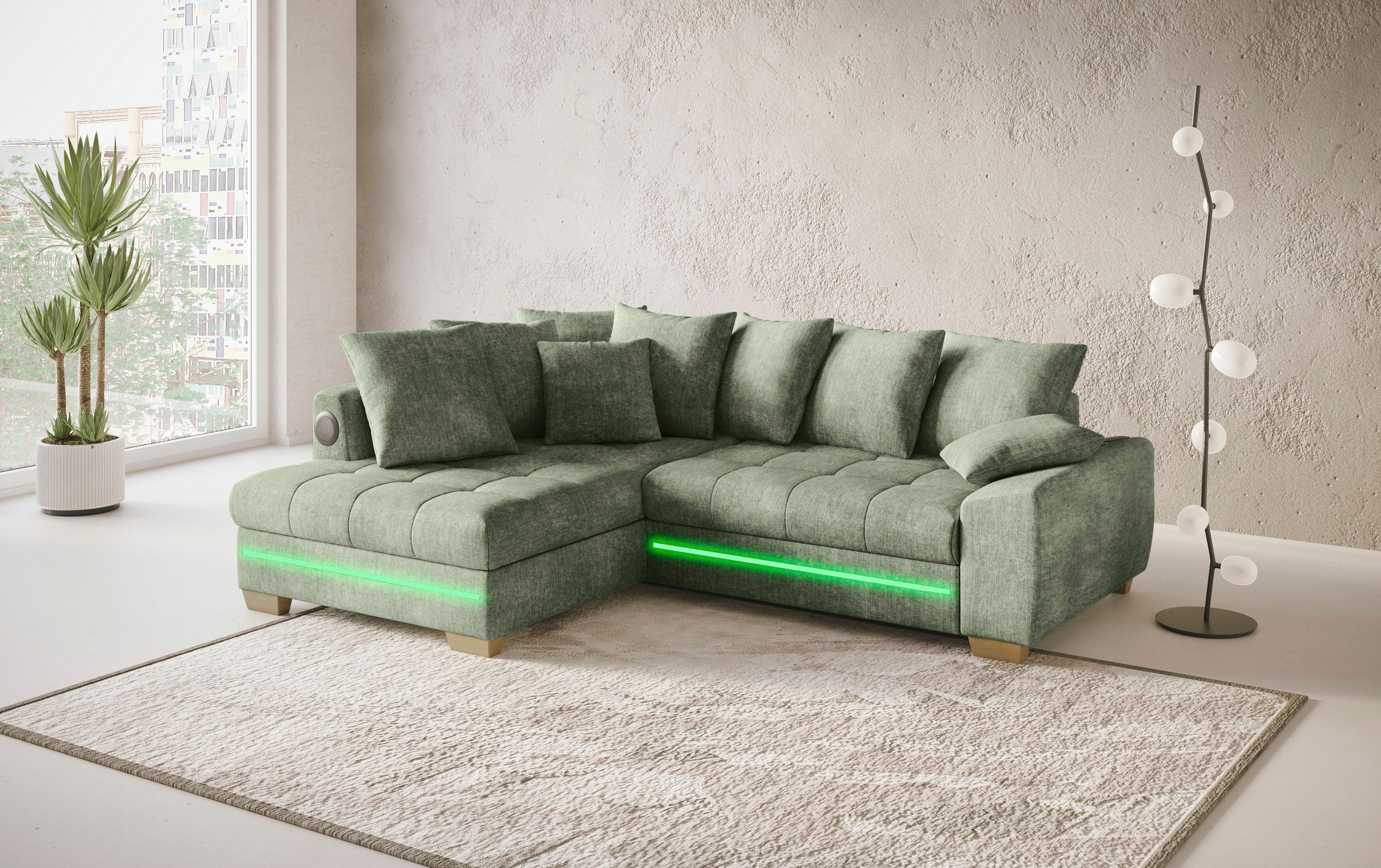Mr. Couch Hoekbank Nikita II, L-vorm RGB-LED, Bluetooth-geluidssysteem, optioneel met bed, bedlade