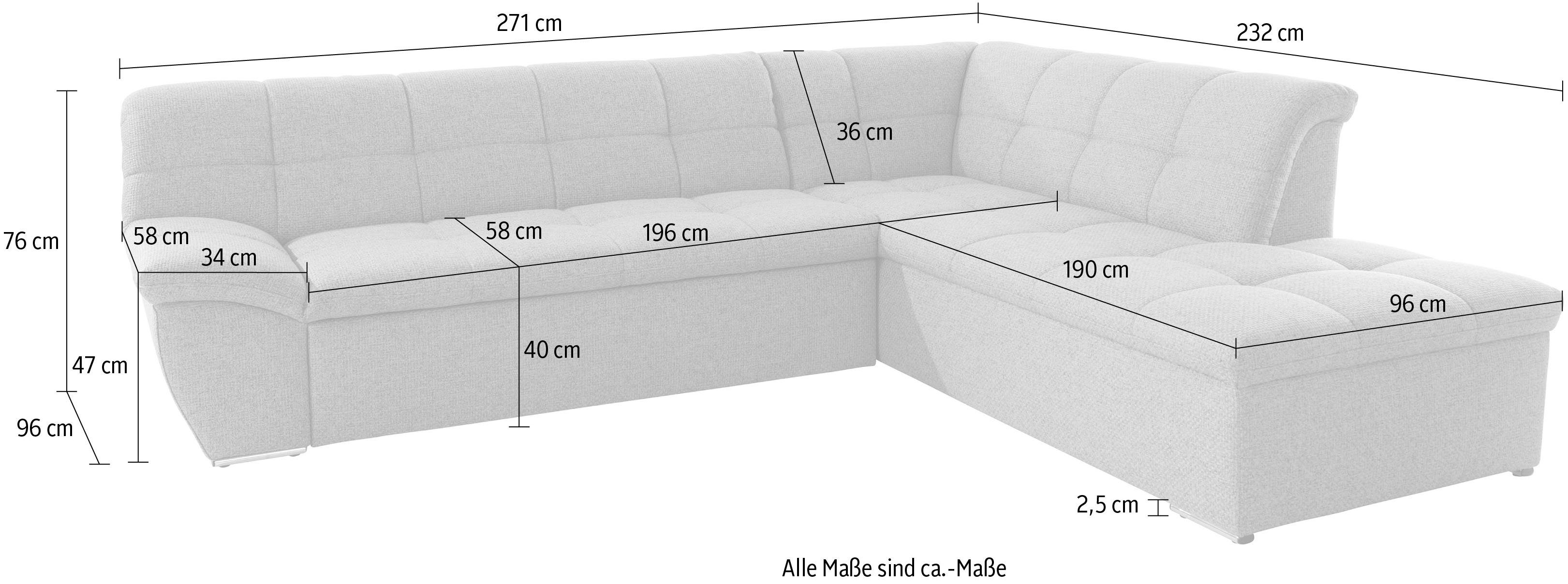DOMO collection Hoekbank Lagoa, moderne Sitzheftung, bequem und komfortabel, L-Form naar keuze met slaapfunctie, vrij plaatsbaar, grote veelvoud aan kleuren