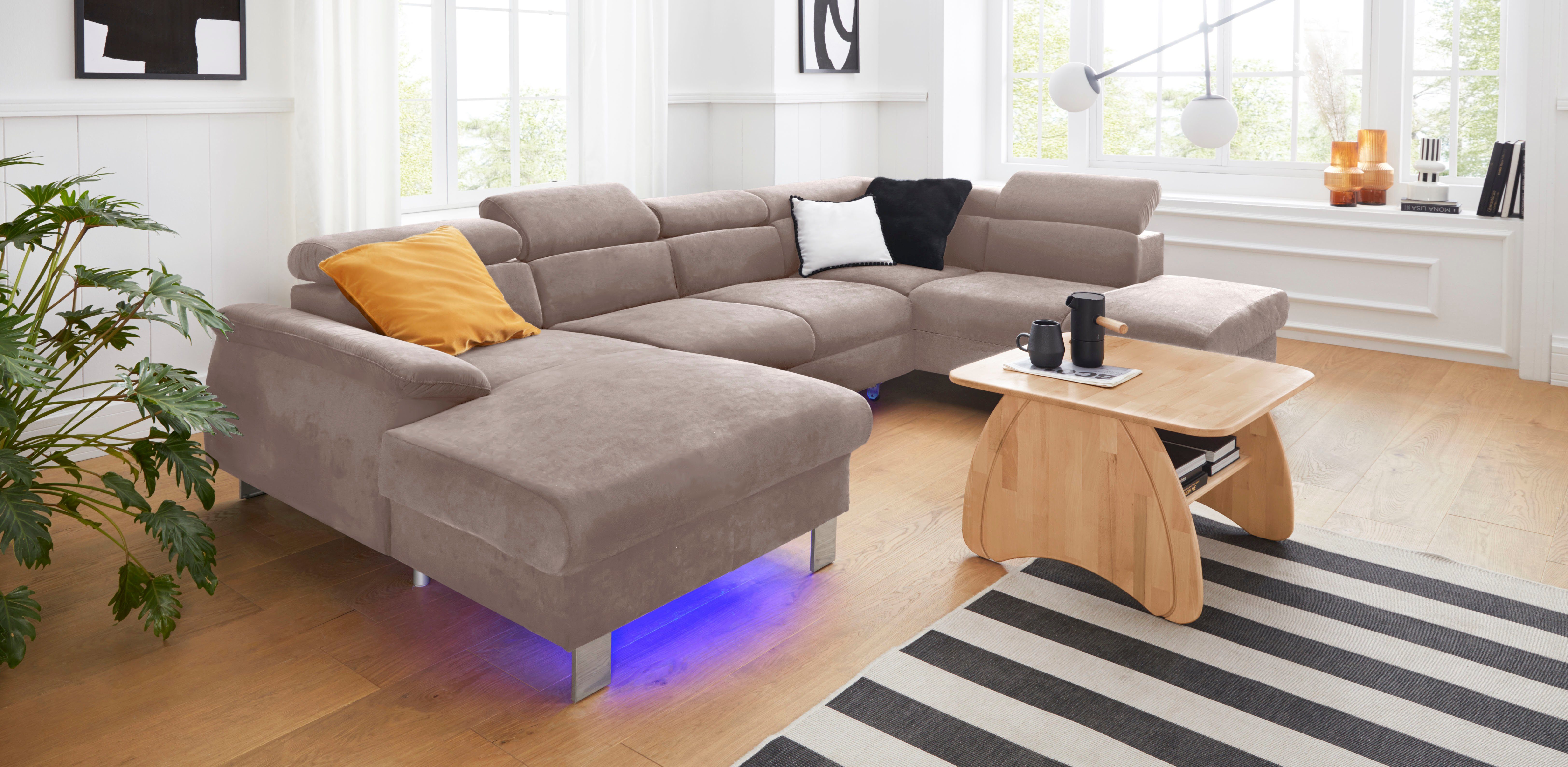 COTTA Zithoek Komaris U-vorm met verstelbare hoofdsteun, naar keuze met slaapfunctie en rgb-led